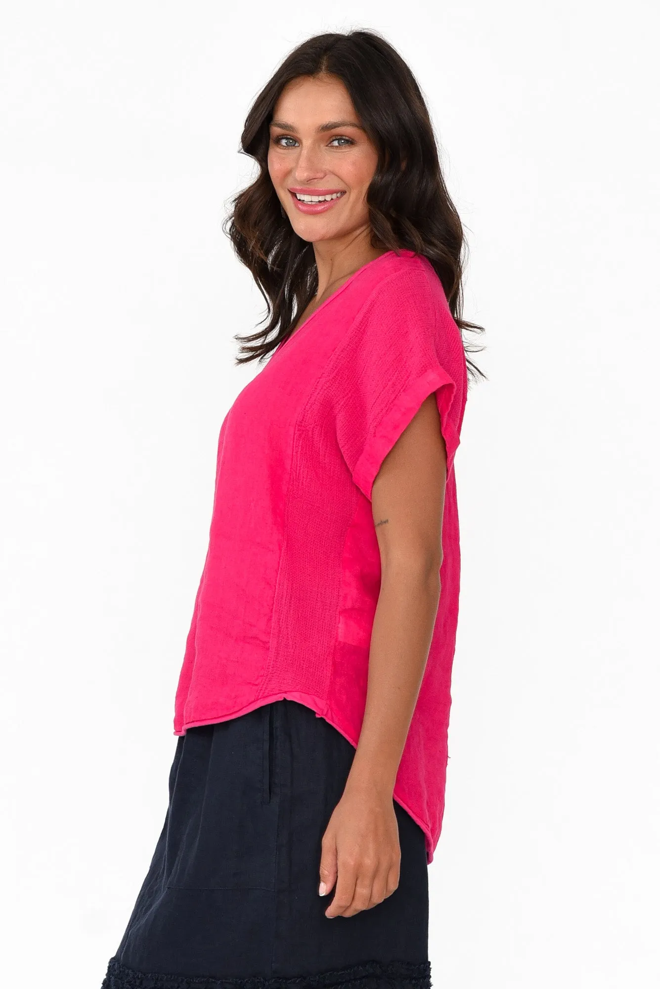 Dorian Hot Pink Linen Cotton Top sold by Blue Bungalow product image thumbnail 4