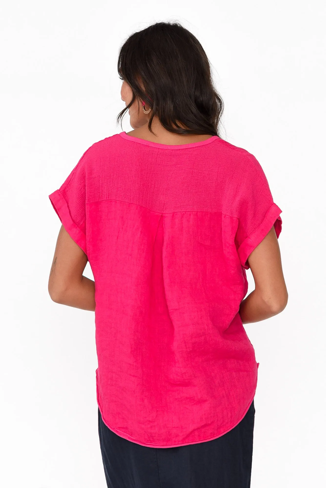 Dorian Hot Pink Linen Cotton Top sold by Blue Bungalow product image thumbnail 5