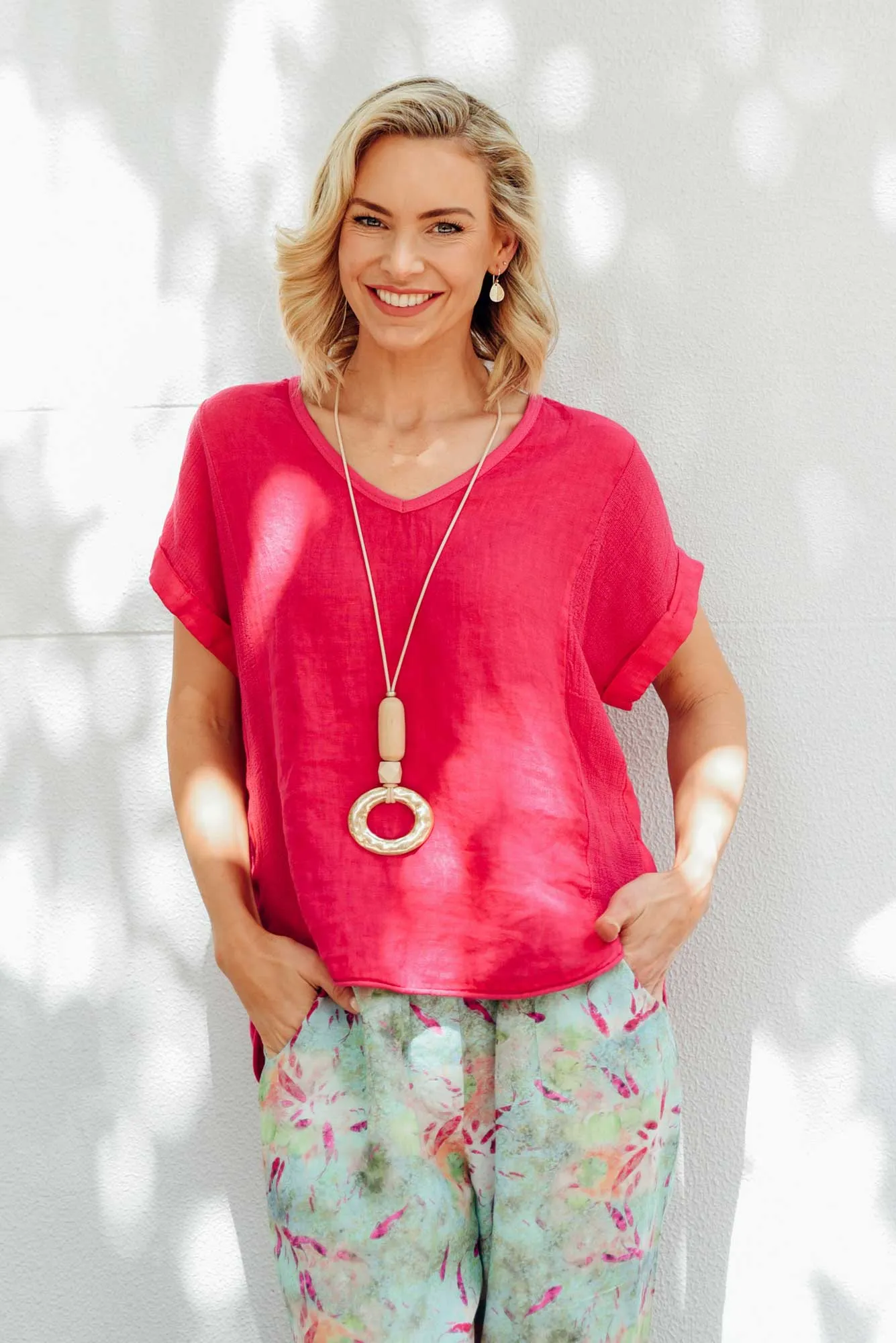 Dorian Hot Pink Linen Cotton Top sold by Blue Bungalow product image thumbnail 2