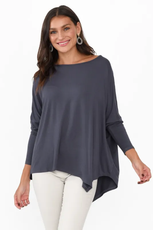 Deep Blue Bamboo Relaxed Boatneck Top sold by Blue Bungalow