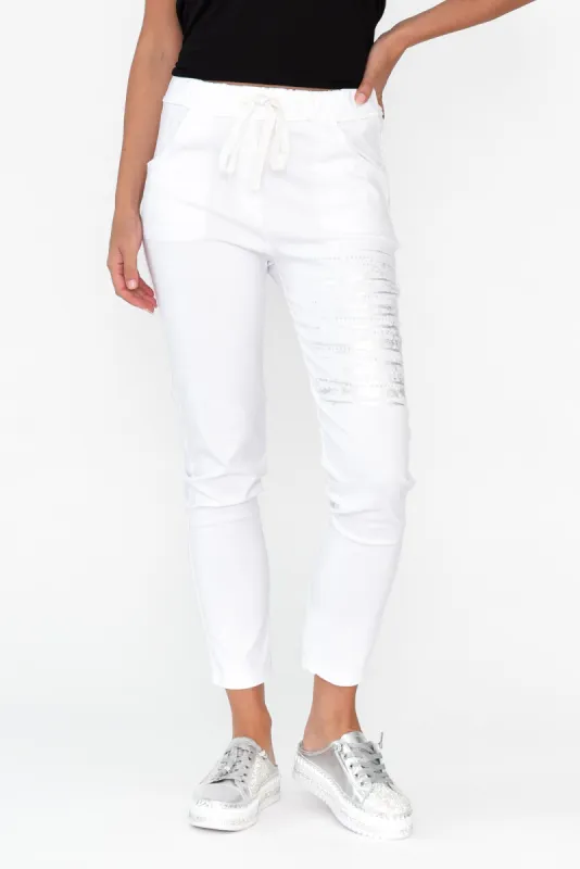 Zachary White Foil Stretch Pants sold by Blue Bungalow