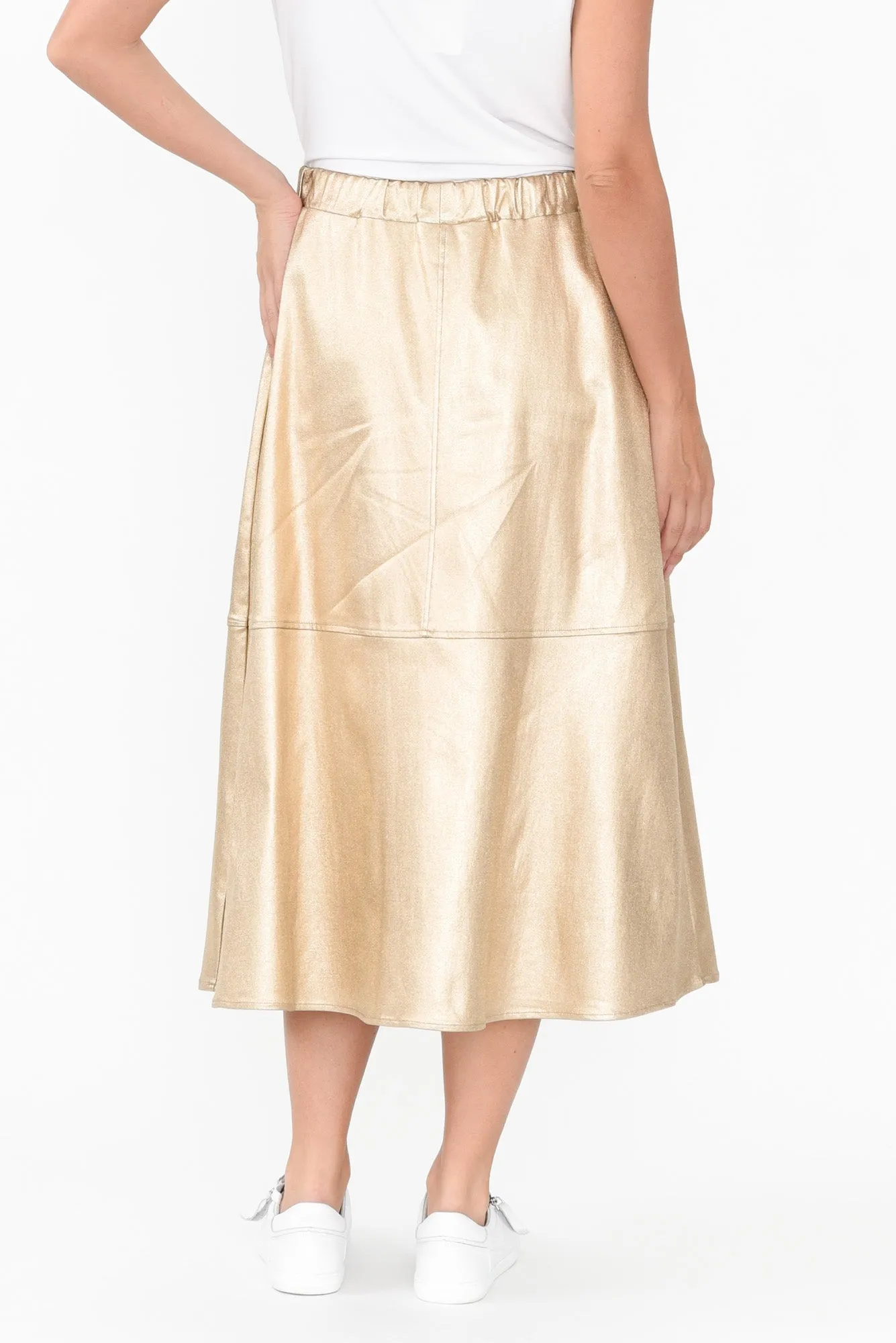 Oriel Gold Faux Leather Midi Skirt sold by Blue Bungalow product image thumbnail 4