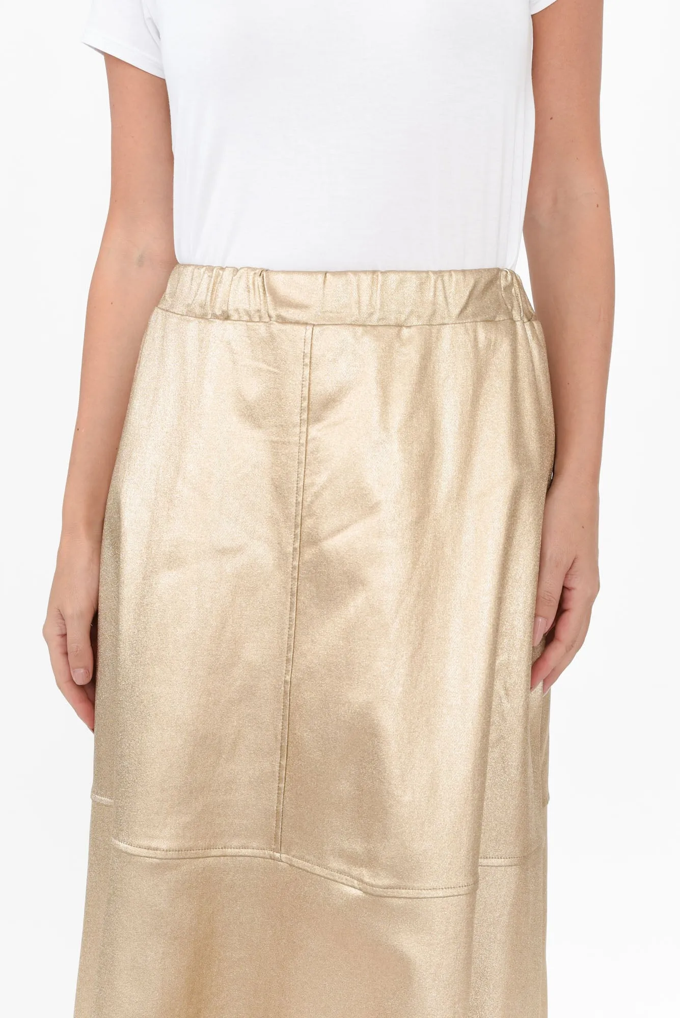 Oriel Gold Faux Leather Midi Skirt sold by Blue Bungalow product image thumbnail 5