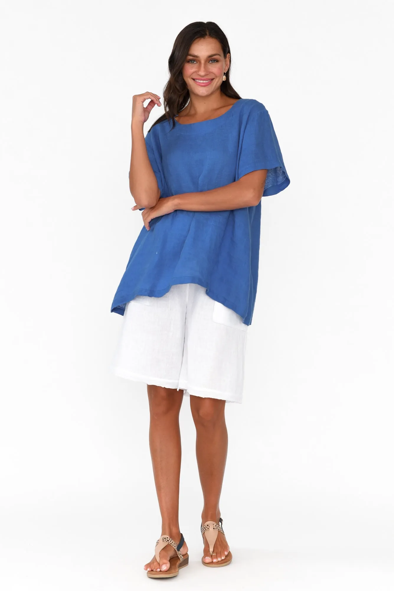 Micah Cobalt Linen Scoop Neck Top sold by Blue Bungalow product image thumbnail 5
