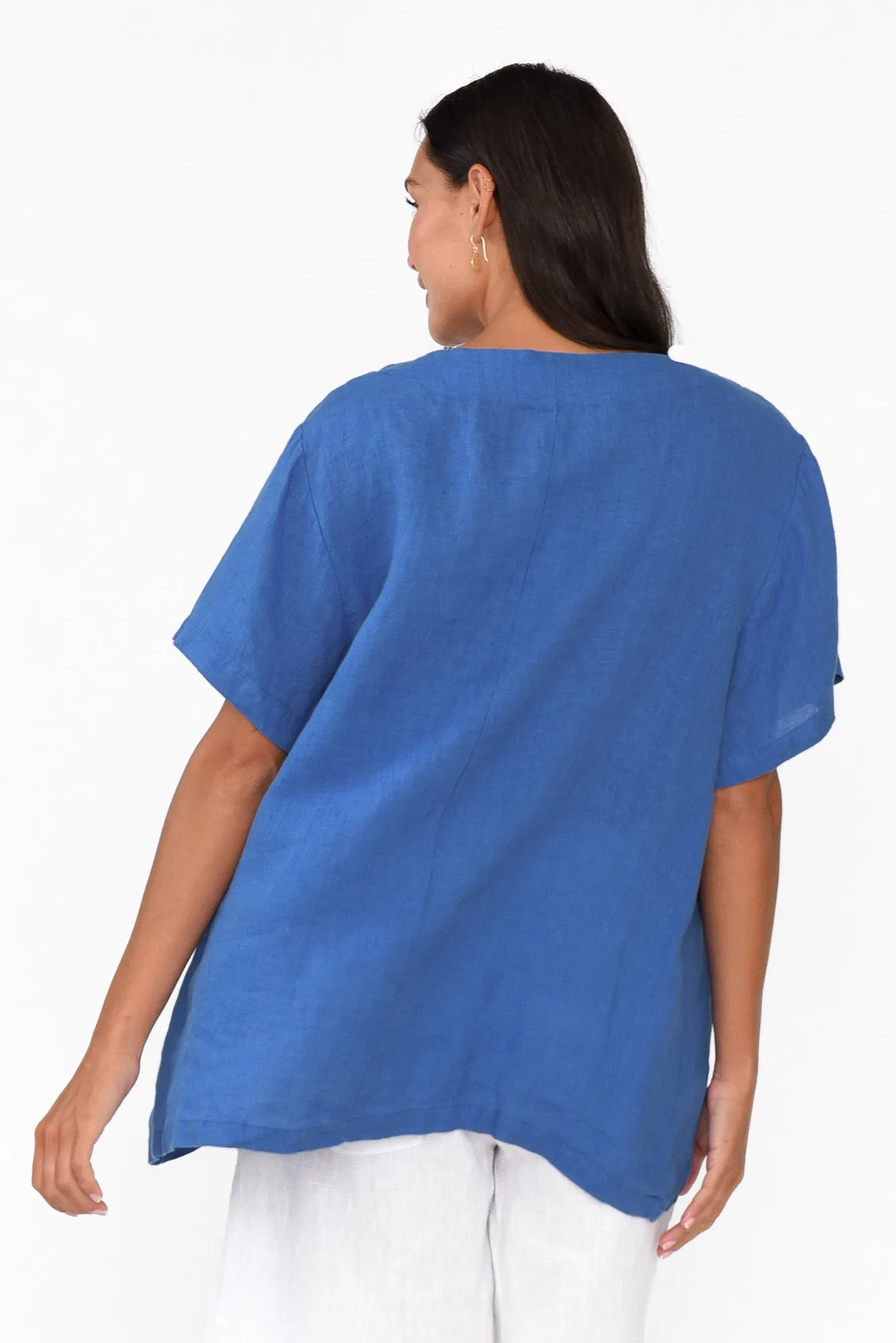 Micah Cobalt Linen Scoop Neck Top sold by Blue Bungalow product image thumbnail 4
