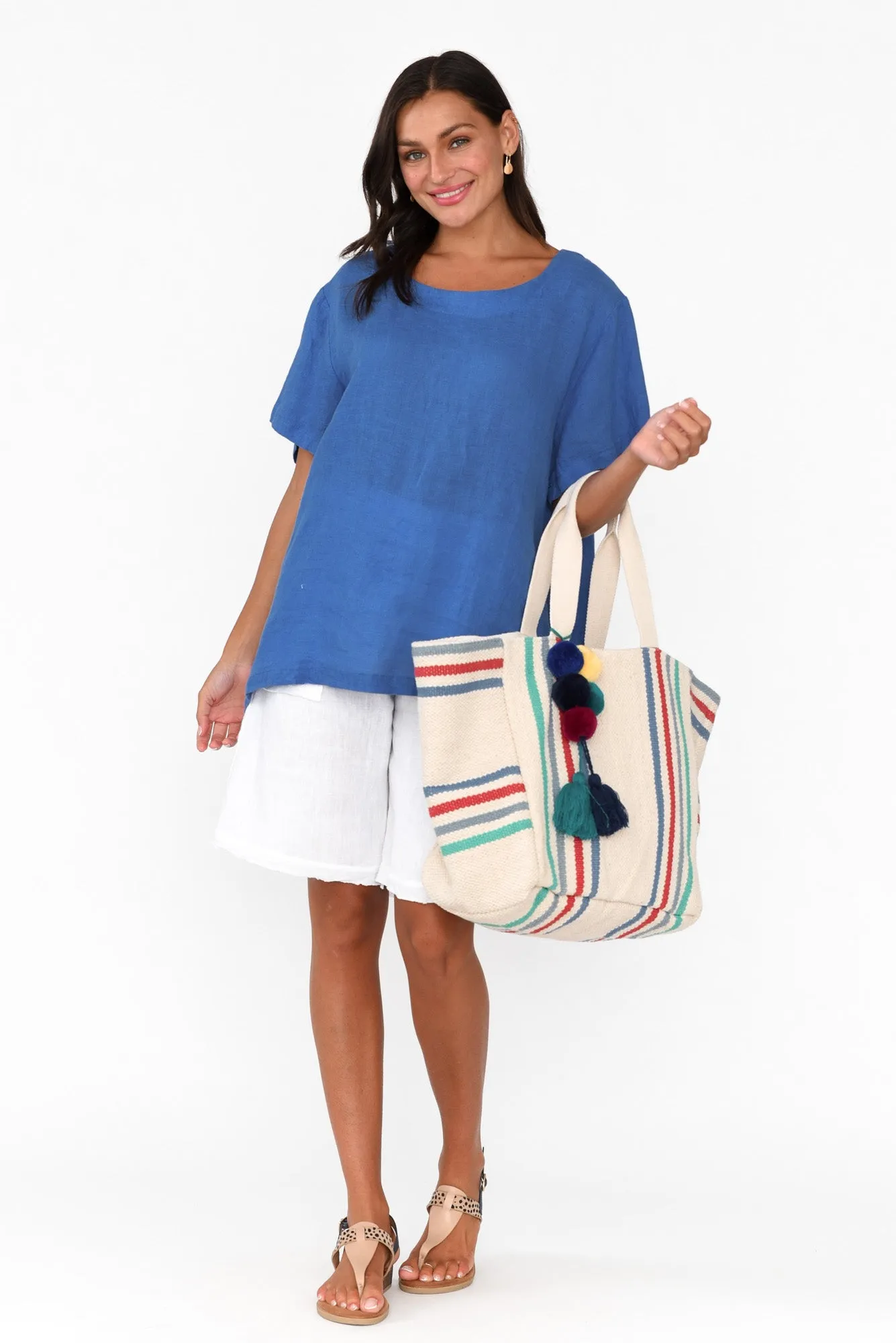 Micah Cobalt Linen Scoop Neck Top sold by Blue Bungalow product image thumbnail 2