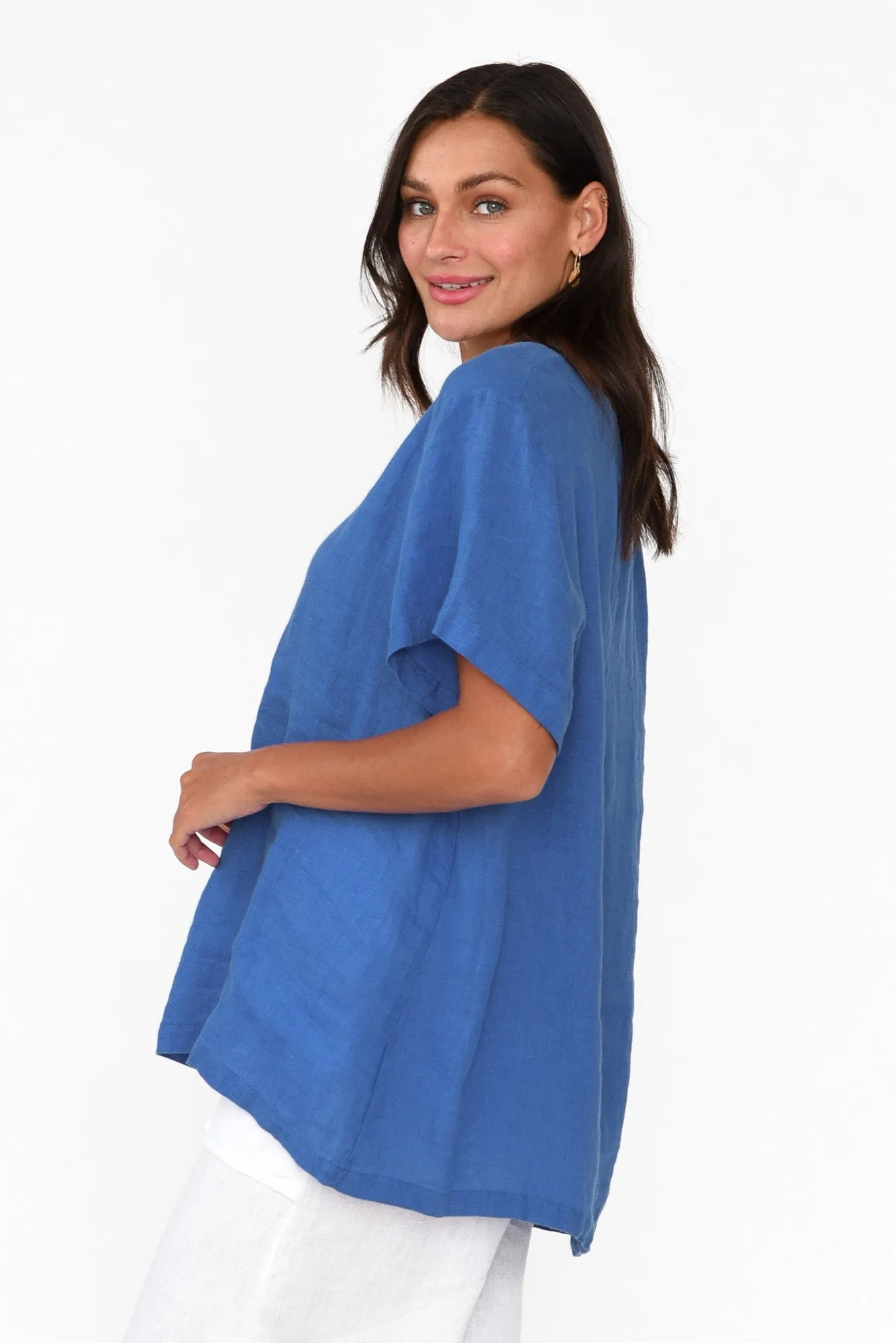 Micah Cobalt Linen Scoop Neck Top sold by Blue Bungalow product image thumbnail 3