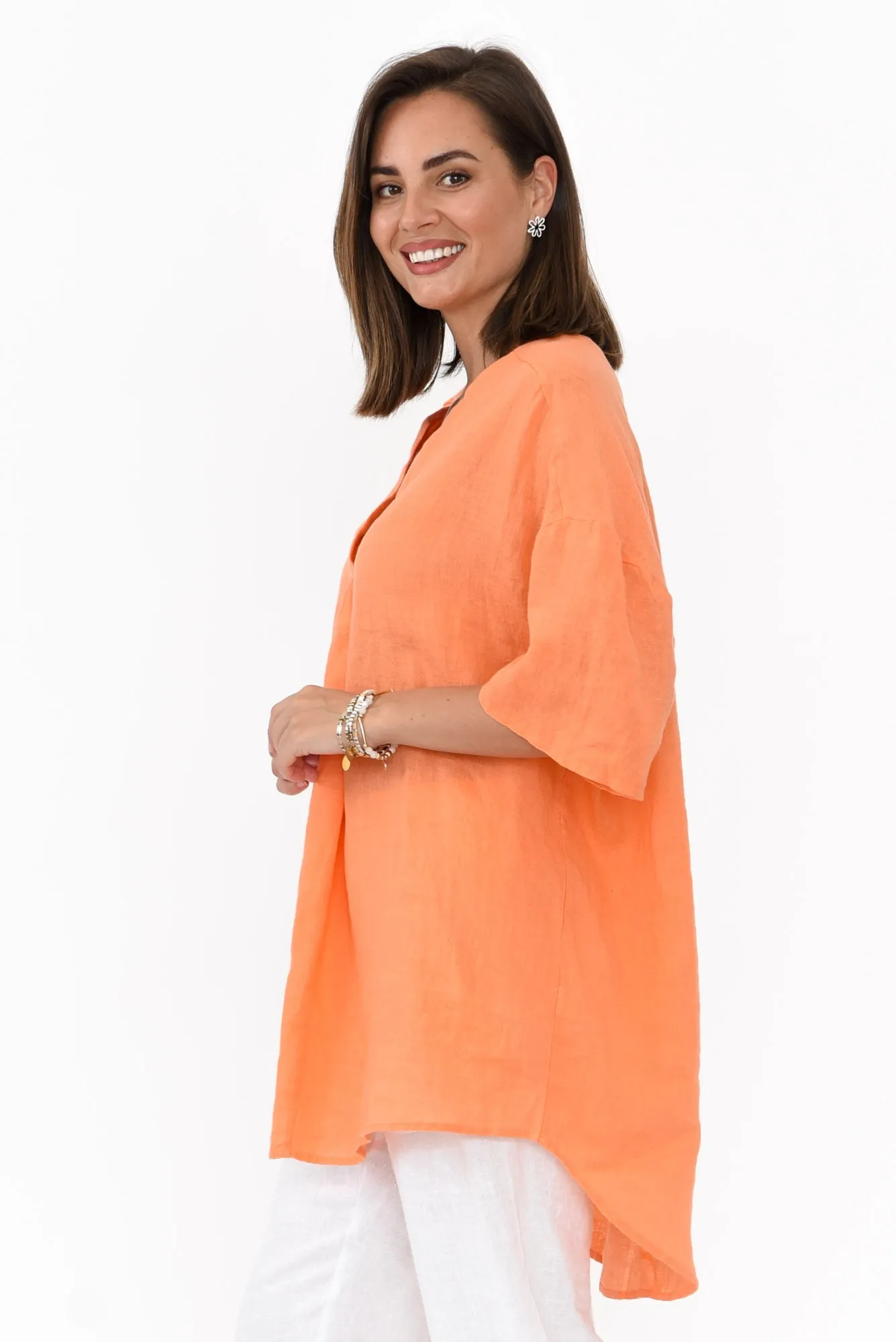 Holland Orange Linen V Neck Tunic sold by Blue Bungalow product image thumbnail 4
