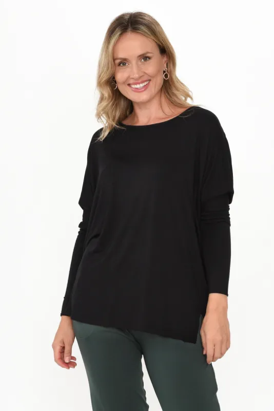 Liv Black Sleeved Bamboo Top sold by Blue Bungalow