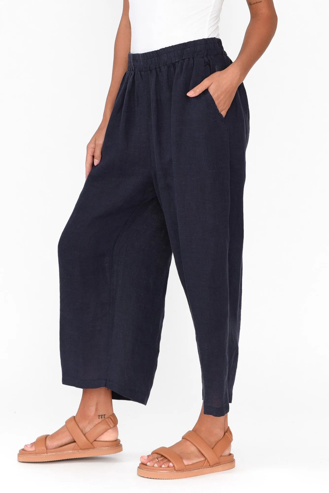 Olga Navy Linen Wide Leg Pants sold by Blue Bungalow product image thumbnail 3