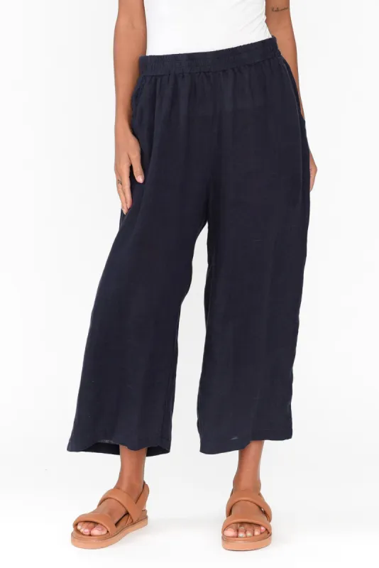 Olga Navy Linen Wide Leg Pants sold by Blue Bungalow