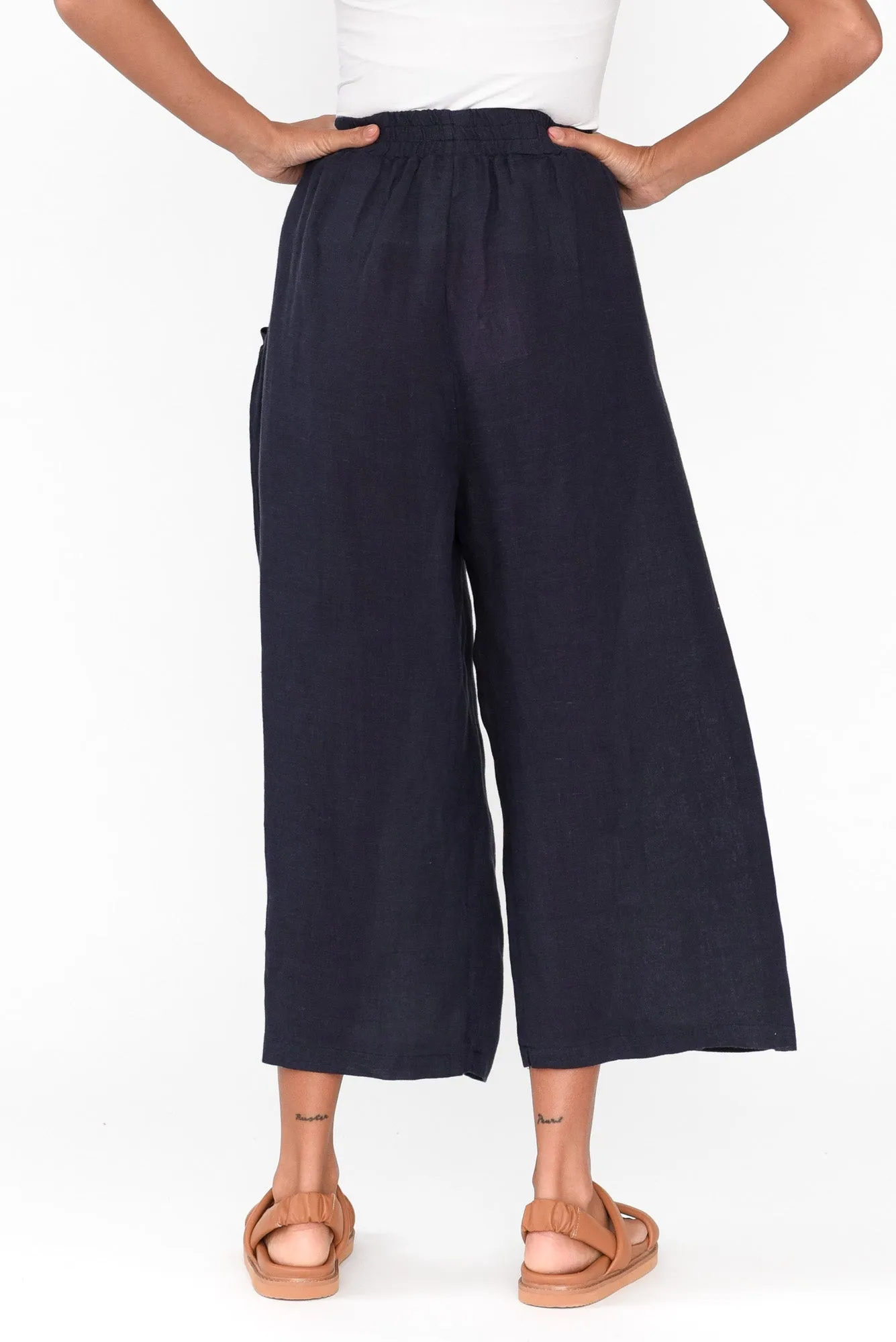 Olga Navy Linen Wide Leg Pants sold by Blue Bungalow product image thumbnail 4