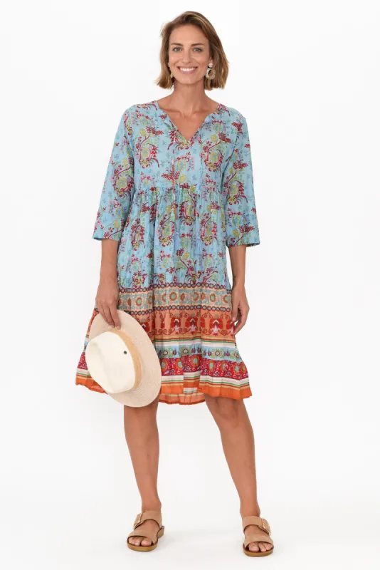 Layla Aqua Garden Crinkle Cotton Dress sold by Blue Bungalow