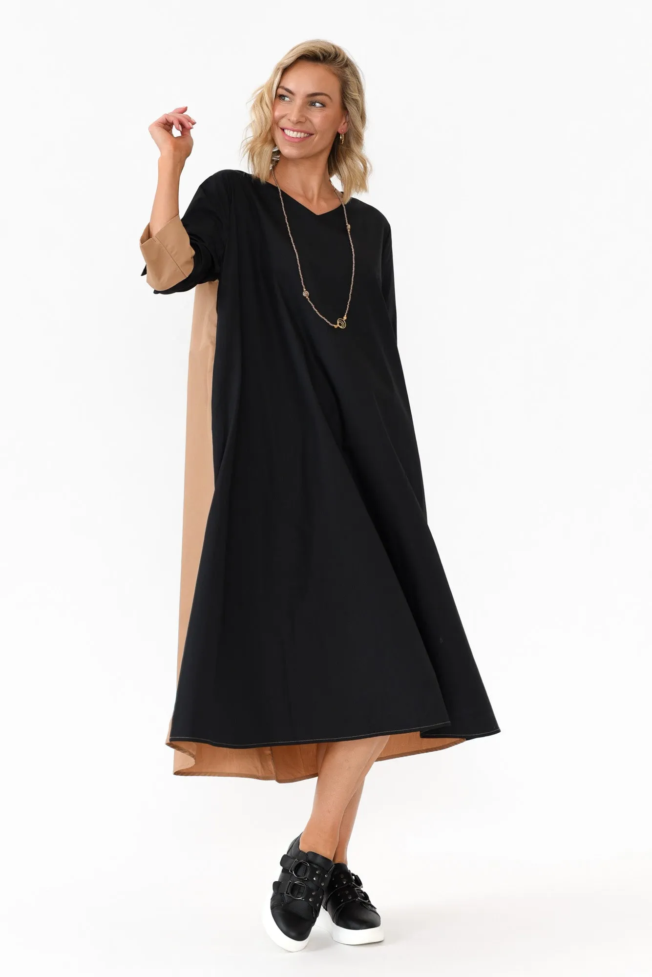 Dancy Black Splice Cotton Dress sold by Blue Bungalow
