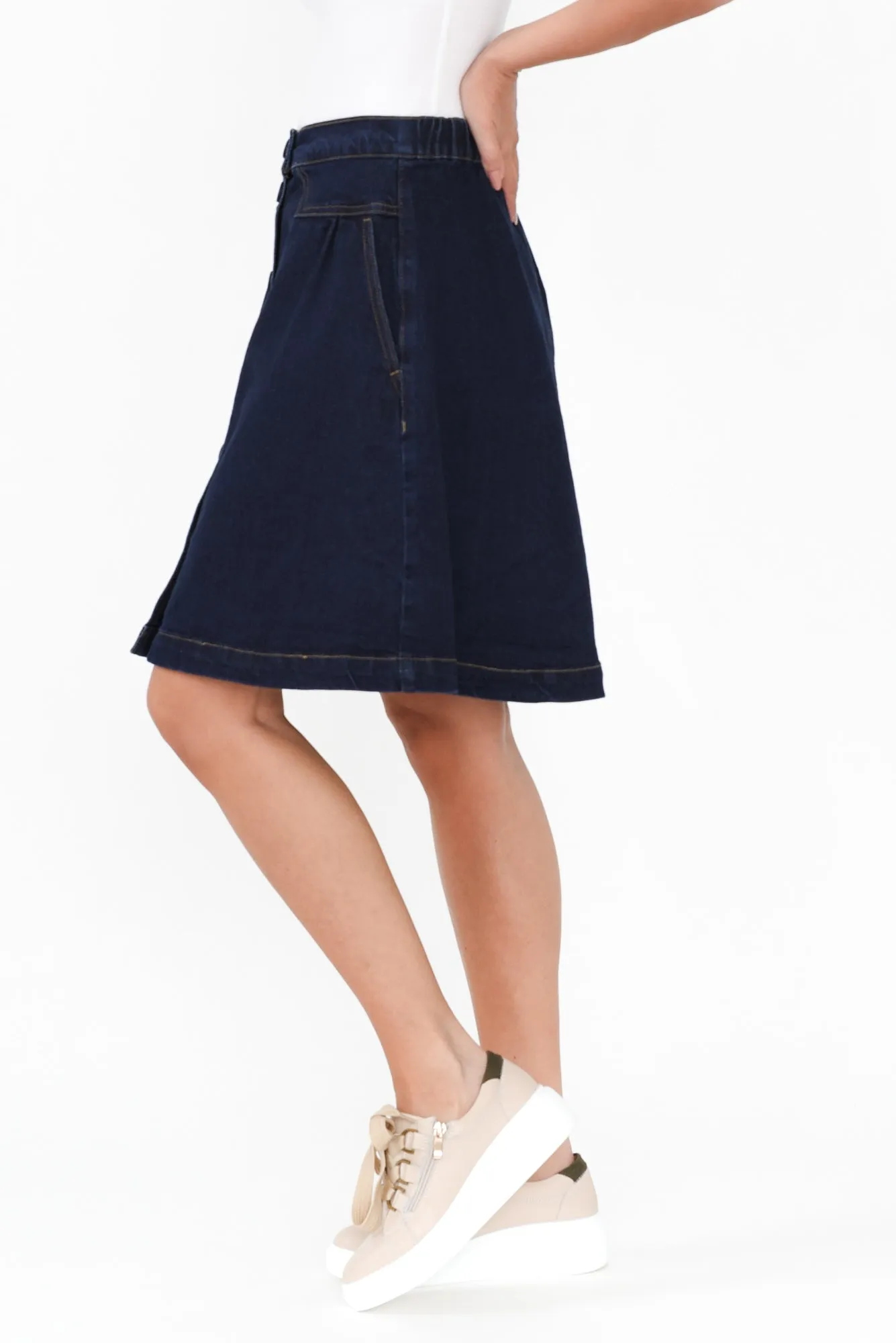 Amanda Dark Blue Stretch Denim Skirt sold by Blue Bungalow product image thumbnail 3