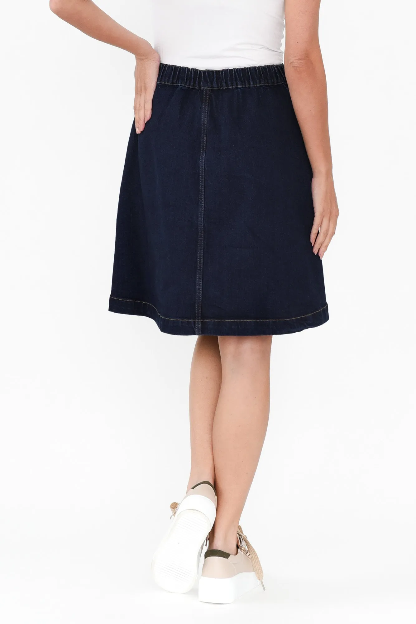 Amanda Dark Blue Stretch Denim Skirt sold by Blue Bungalow product image thumbnail 4