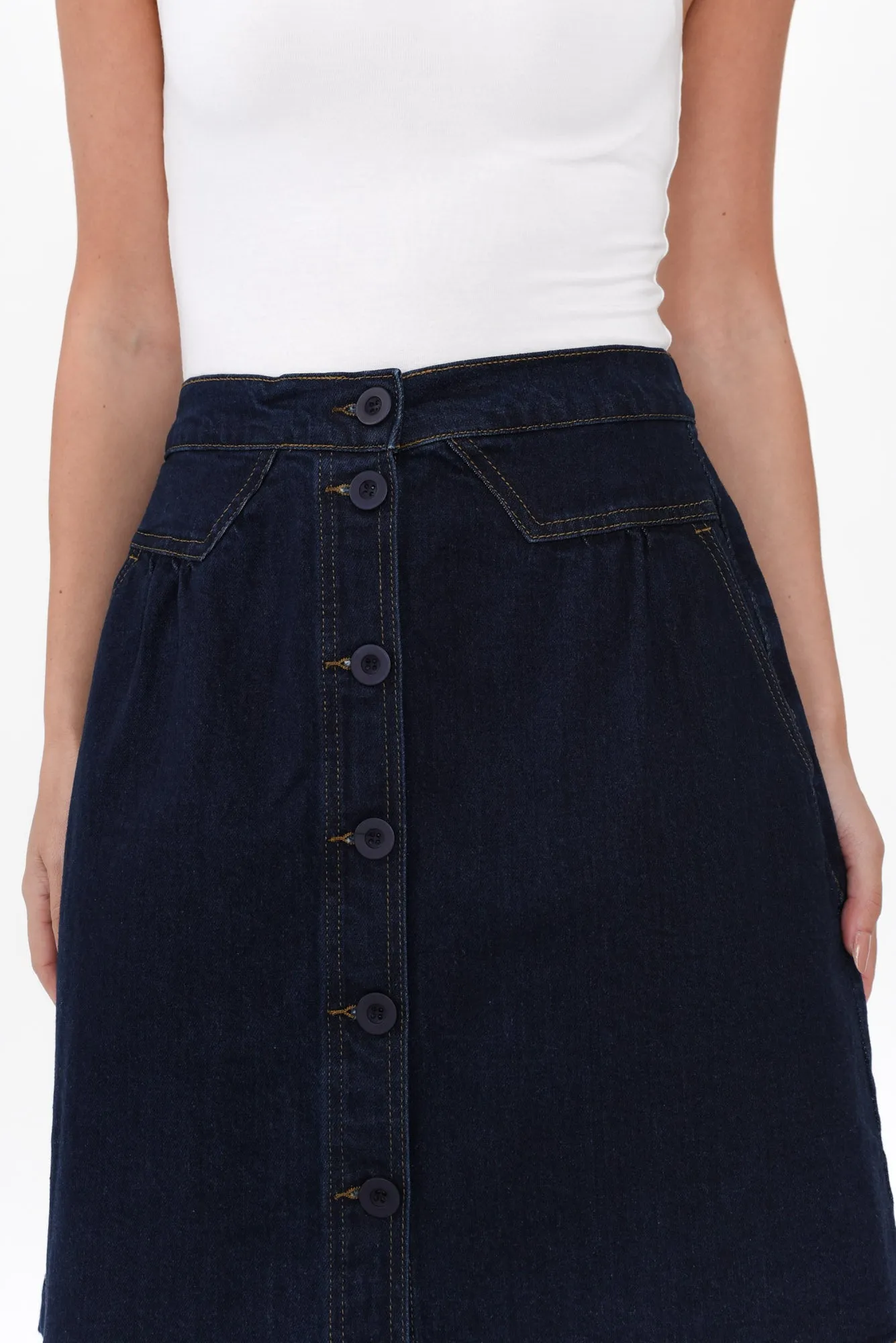 Amanda Dark Blue Stretch Denim Skirt sold by Blue Bungalow product image thumbnail 5