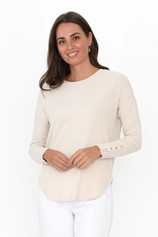 Malika Cream Ribbed Long Sleeve Tee sold by Blue Bungalow