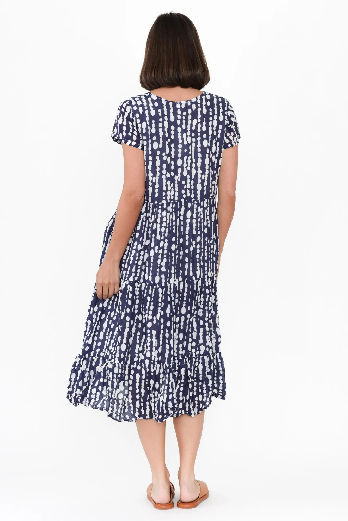 Carmen Navy Speckle Crinkle Cotton Dress sold by Blue Bungalow product image thumbnail 4
