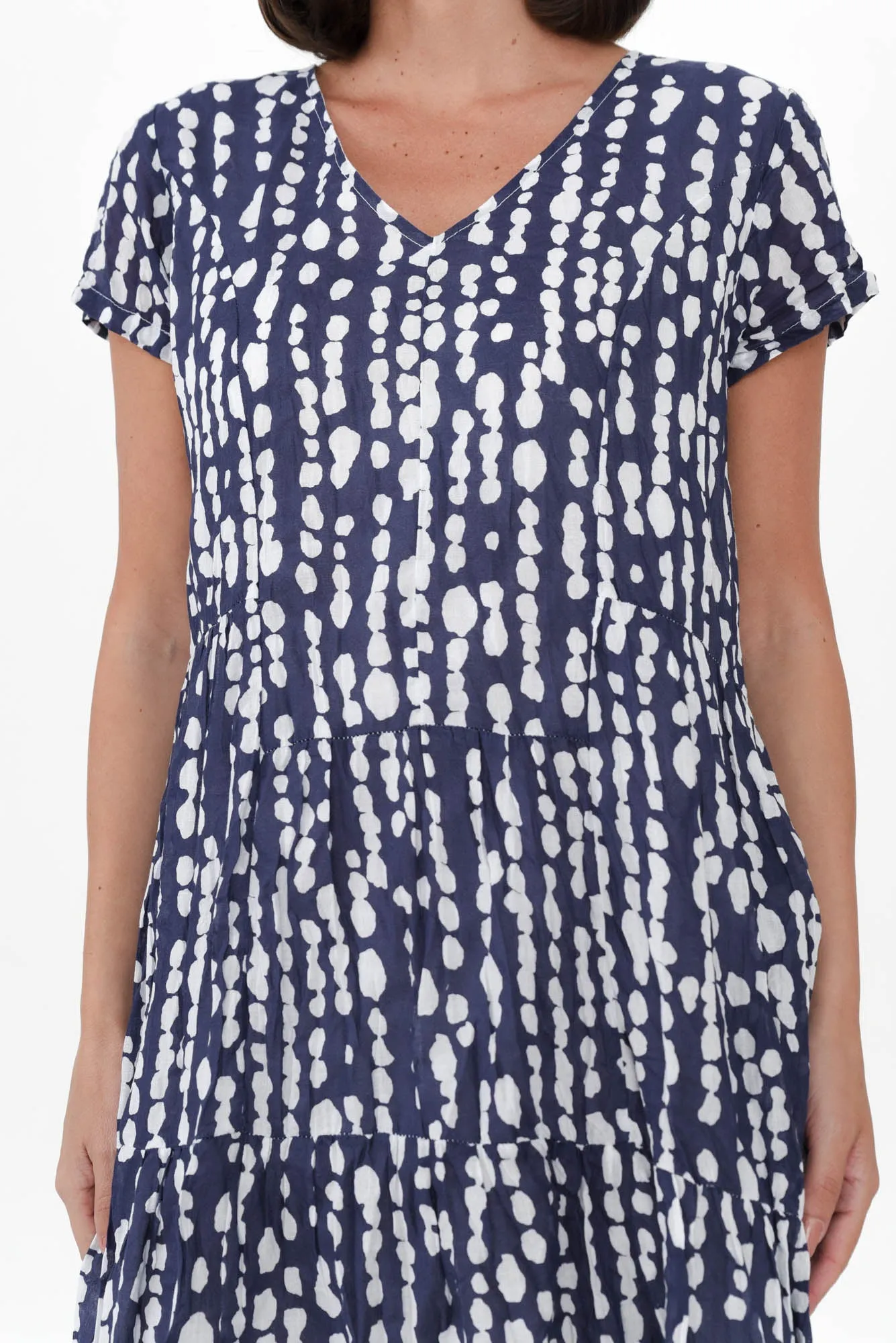 Carmen Navy Speckle Crinkle Cotton Dress sold by Blue Bungalow product image thumbnail 5