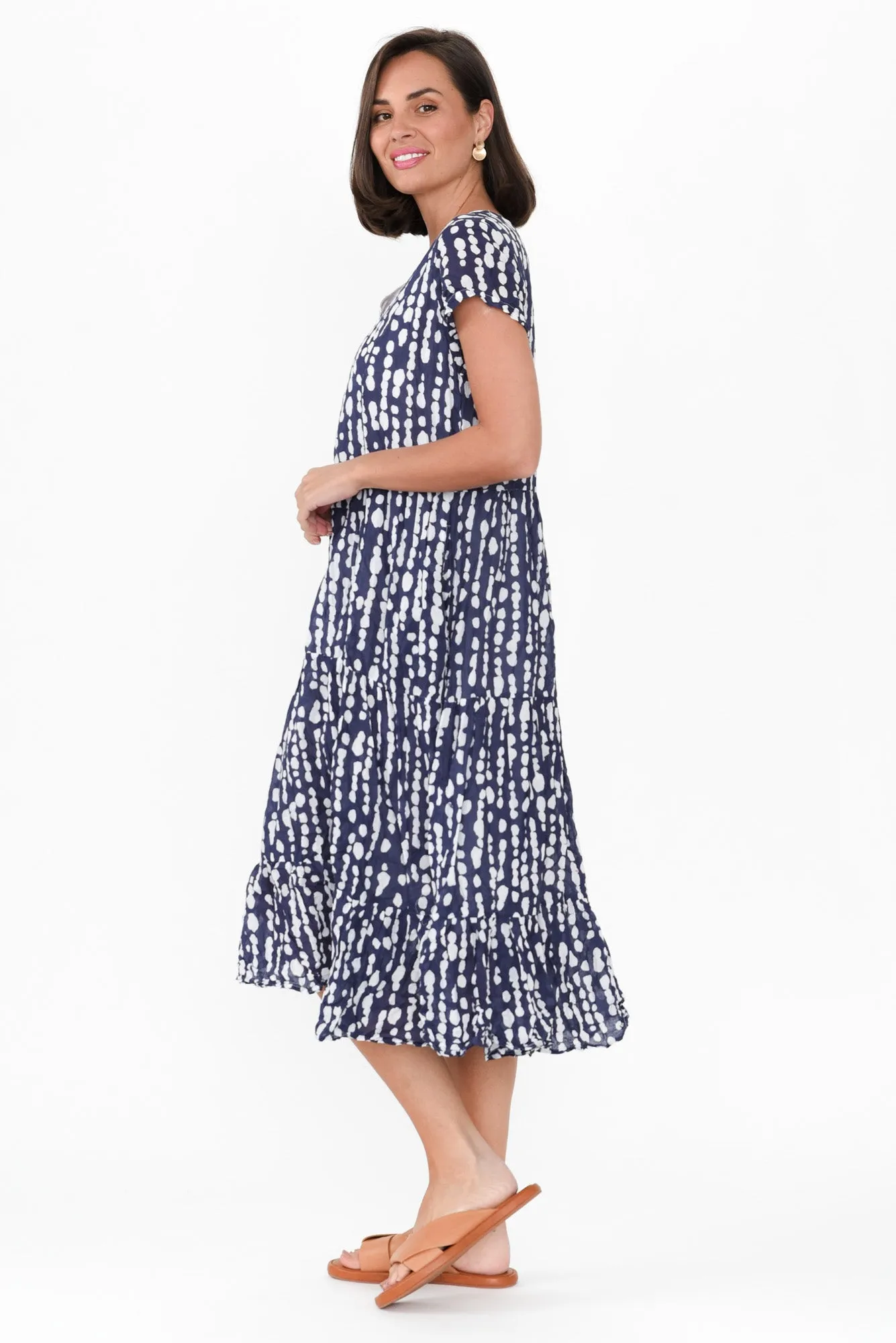 Carmen Navy Speckle Crinkle Cotton Dress sold by Blue Bungalow product image thumbnail 3