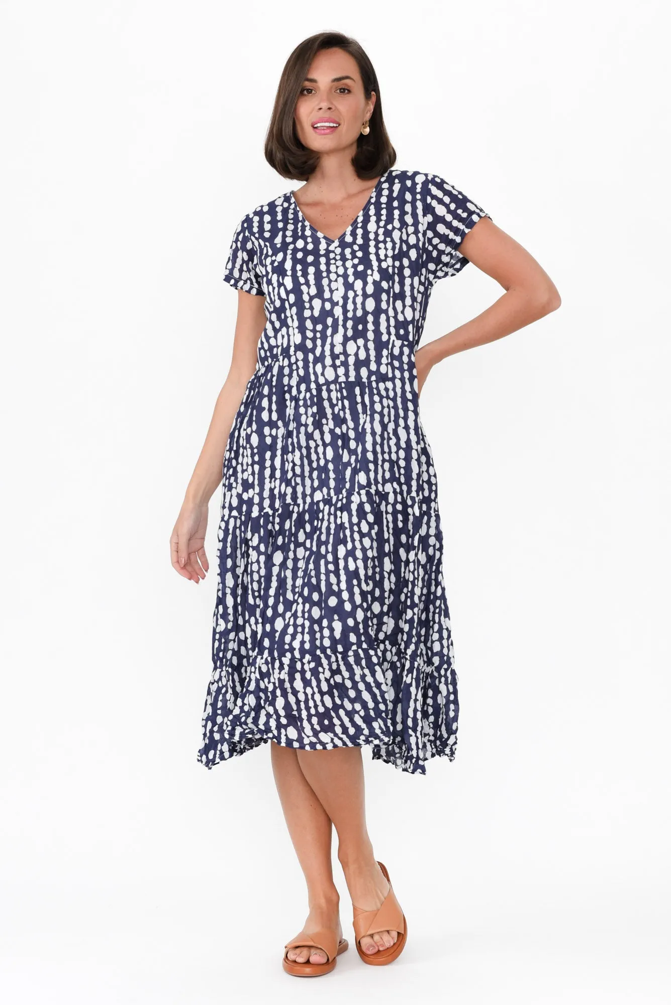 Carmen Navy Speckle Crinkle Cotton Dress sold by Blue Bungalow product image thumbnail 2