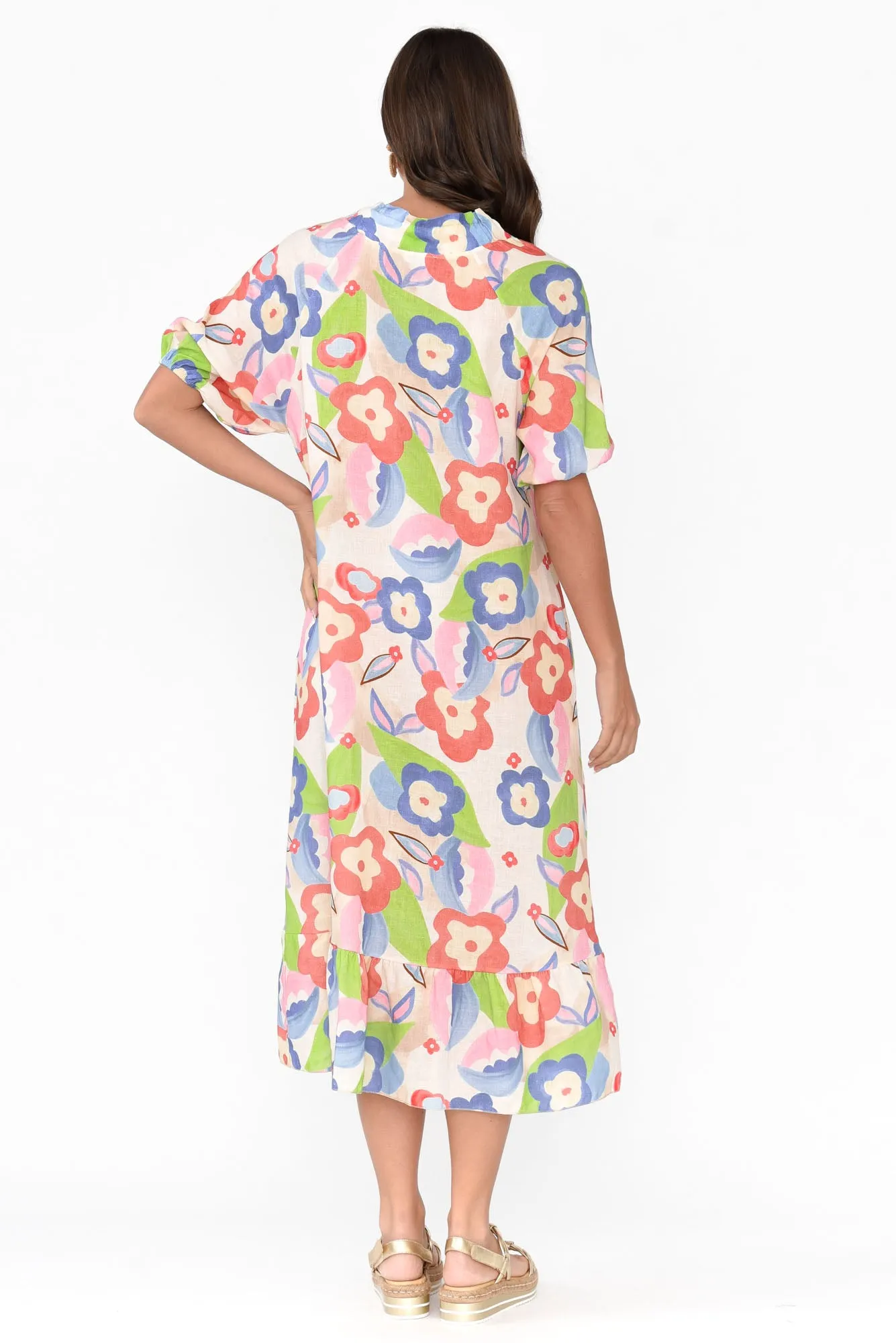 Ulla Blue Floral Linen Cotton Dress sold by Blue Bungalow product image thumbnail 4
