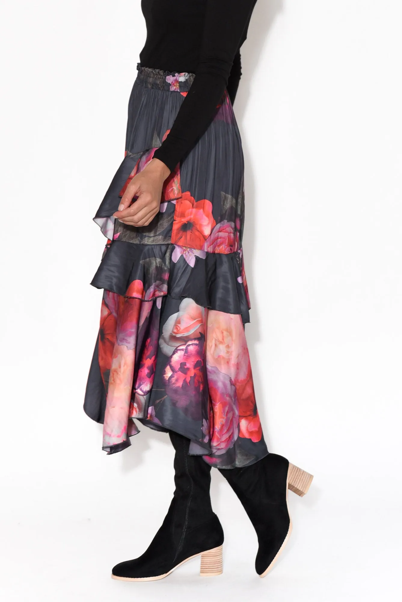 Enough Navy Floral Ruffle Skirt sold by Blue Bungalow product image thumbnail 4