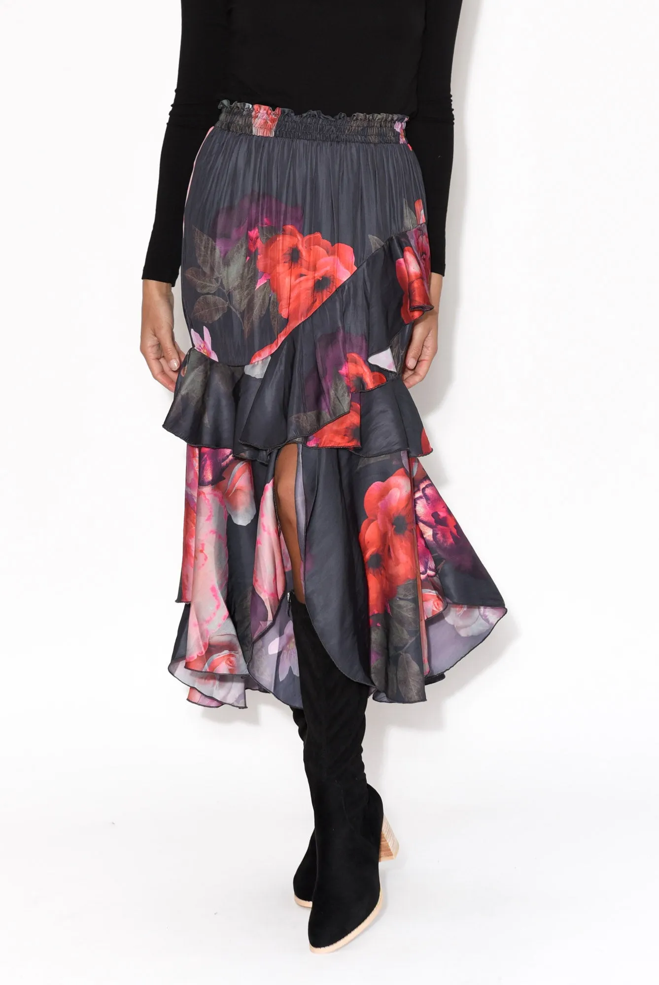 Enough Navy Floral Ruffle Skirt sold by Blue Bungalow