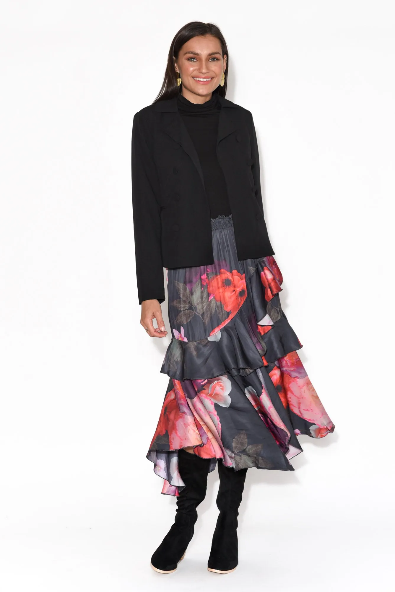 Enough Navy Floral Ruffle Skirt sold by Blue Bungalow product image thumbnail 2