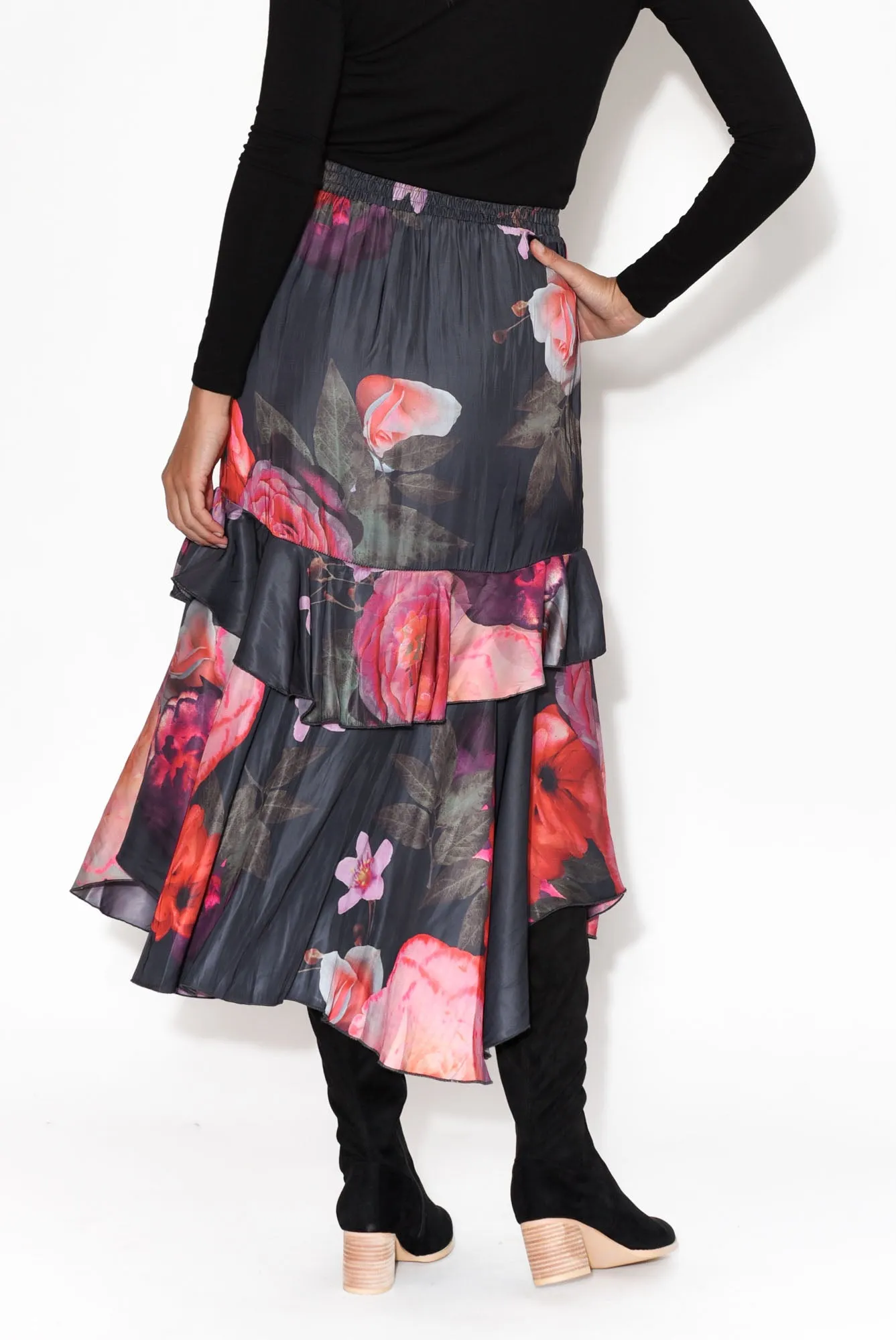 Enough Navy Floral Ruffle Skirt sold by Blue Bungalow product image thumbnail 5