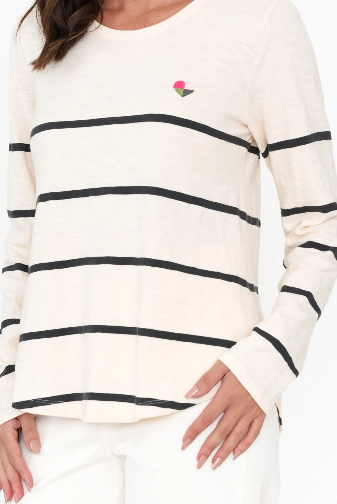 Heart Song Cream Stripe Long Sleeve Tee sold by Blue Bungalow product image thumbnail 5