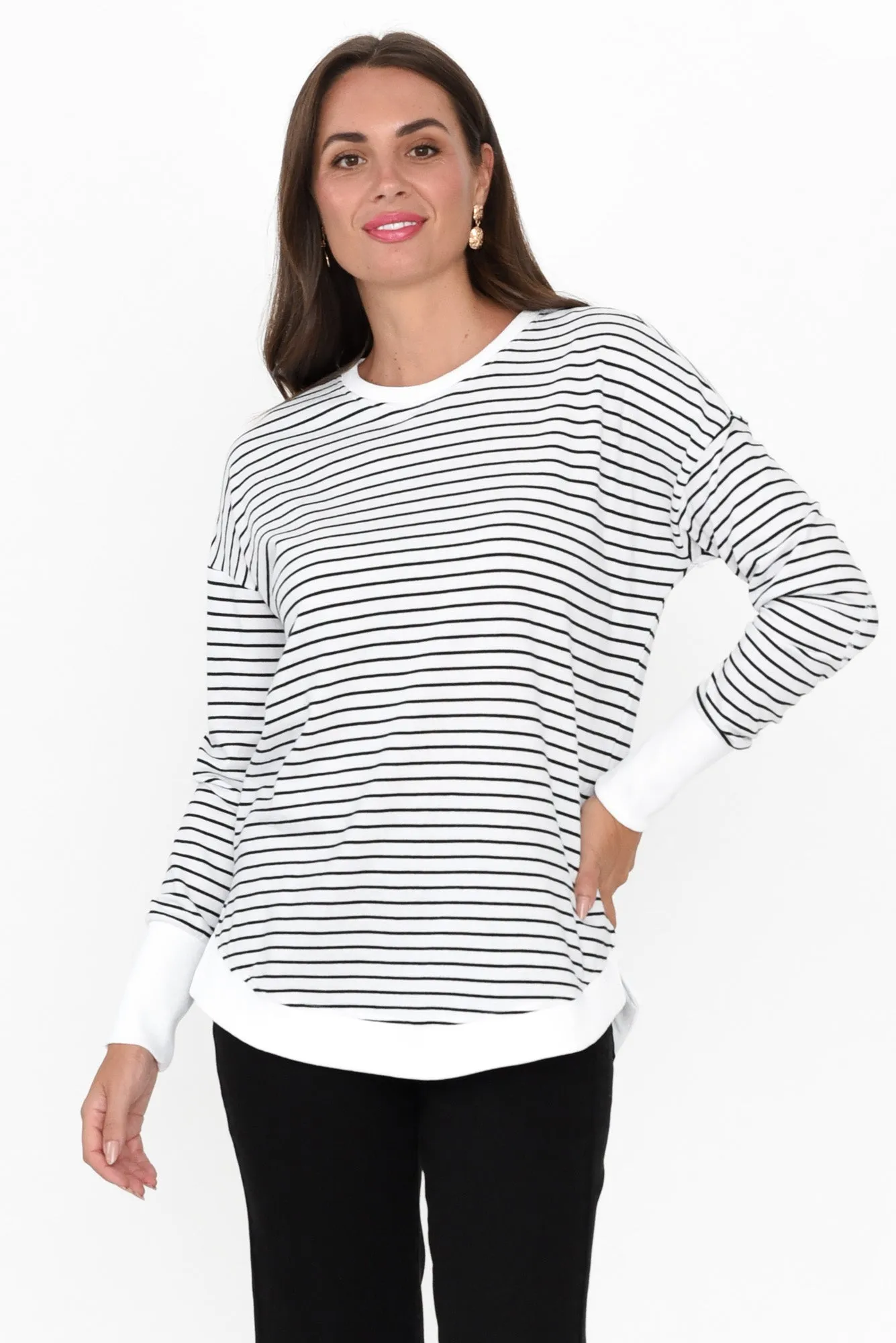 Lucy White Stripe Cotton Crew Jumper sold by Blue Bungalow