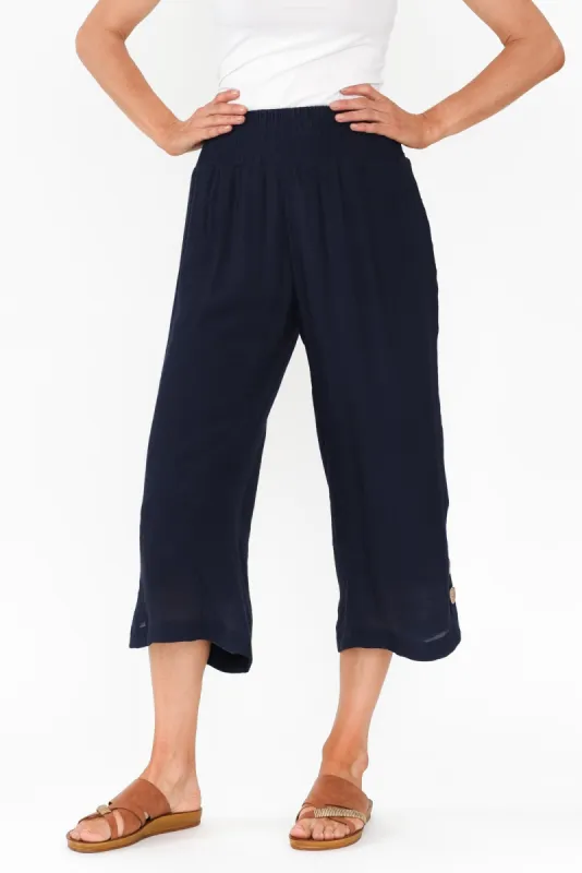 Lettie Navy Button Pants sold by Blue Bungalow