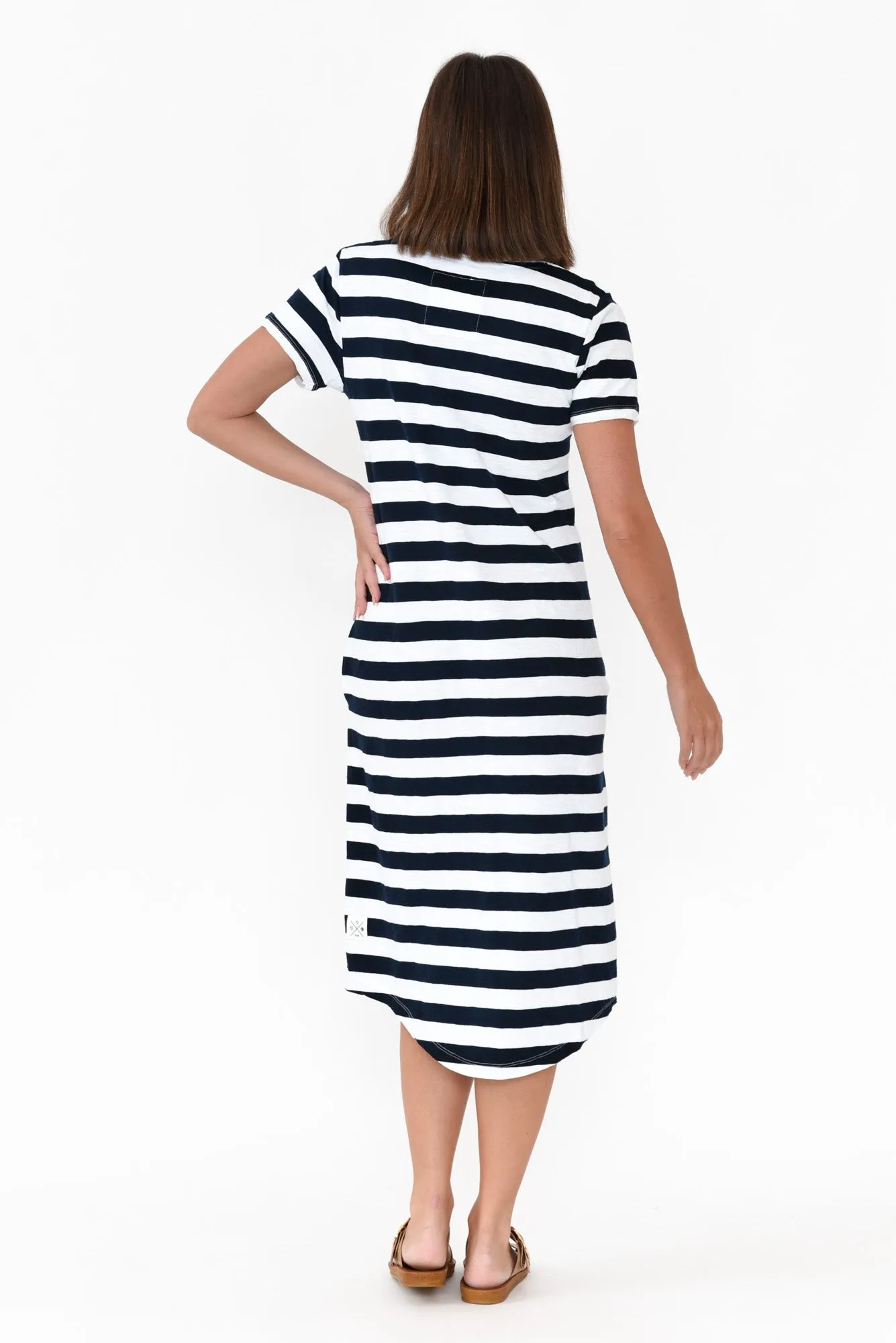 Maeve Navy Stripe Cotton Midi Dress sold by Blue Bungalow product image thumbnail 5