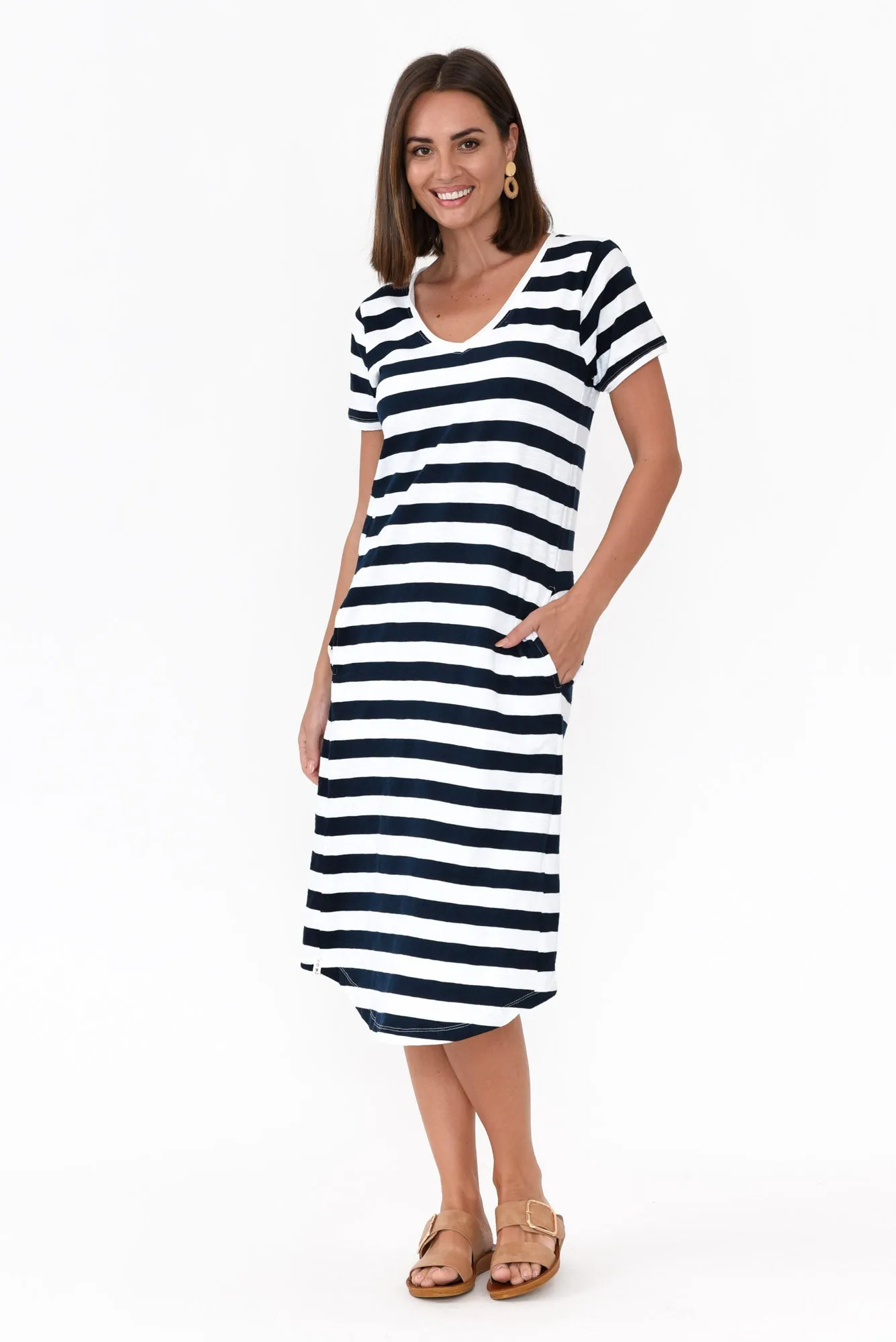 Maeve Navy Stripe Cotton Midi Dress sold by Blue Bungalow product image thumbnail 3