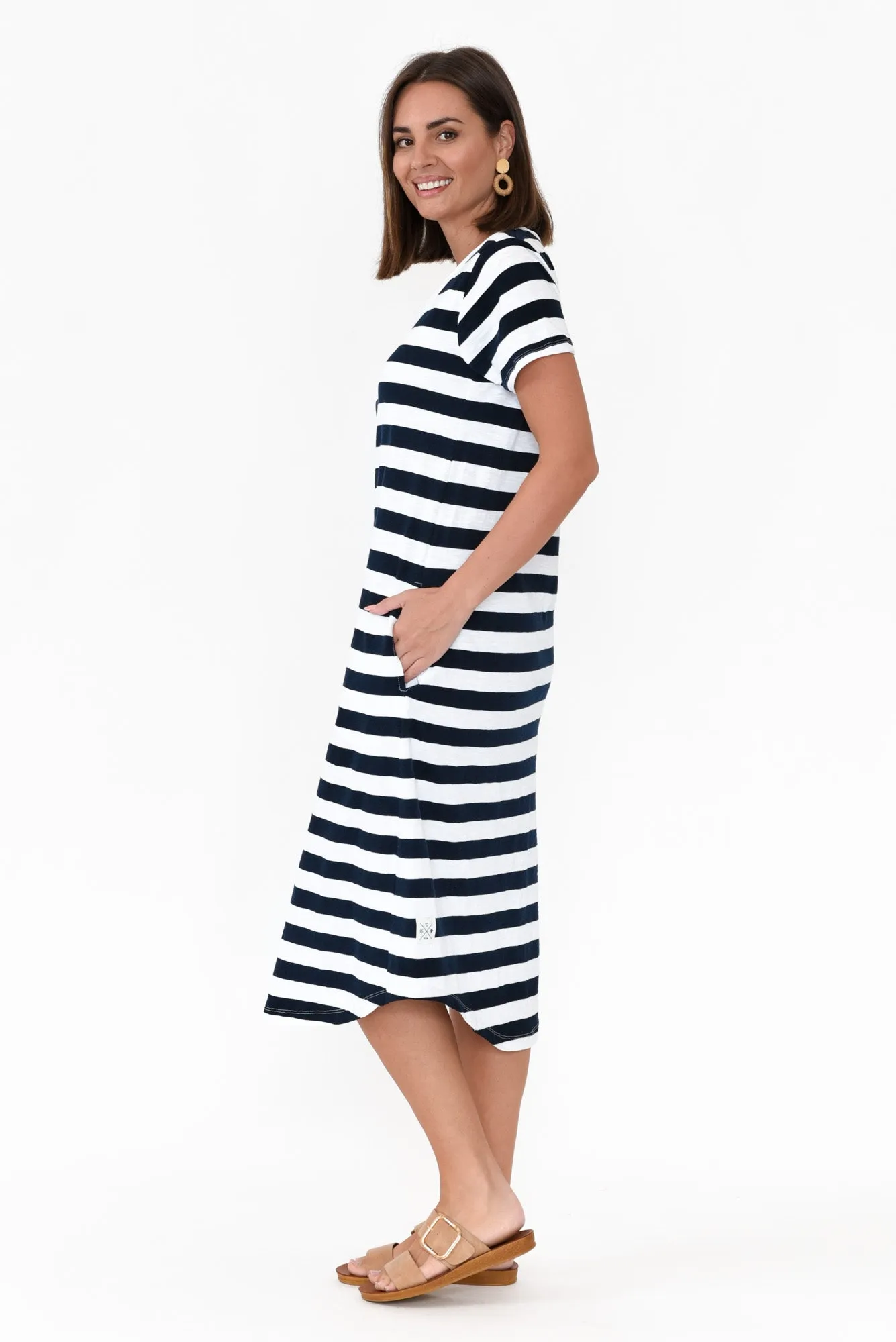 Maeve Navy Stripe Cotton Midi Dress sold by Blue Bungalow product image thumbnail 4