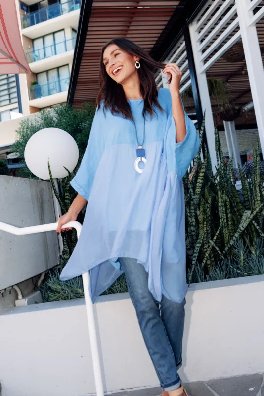 Marietta Blue Silk Linen Top sold by Blue Bungalow