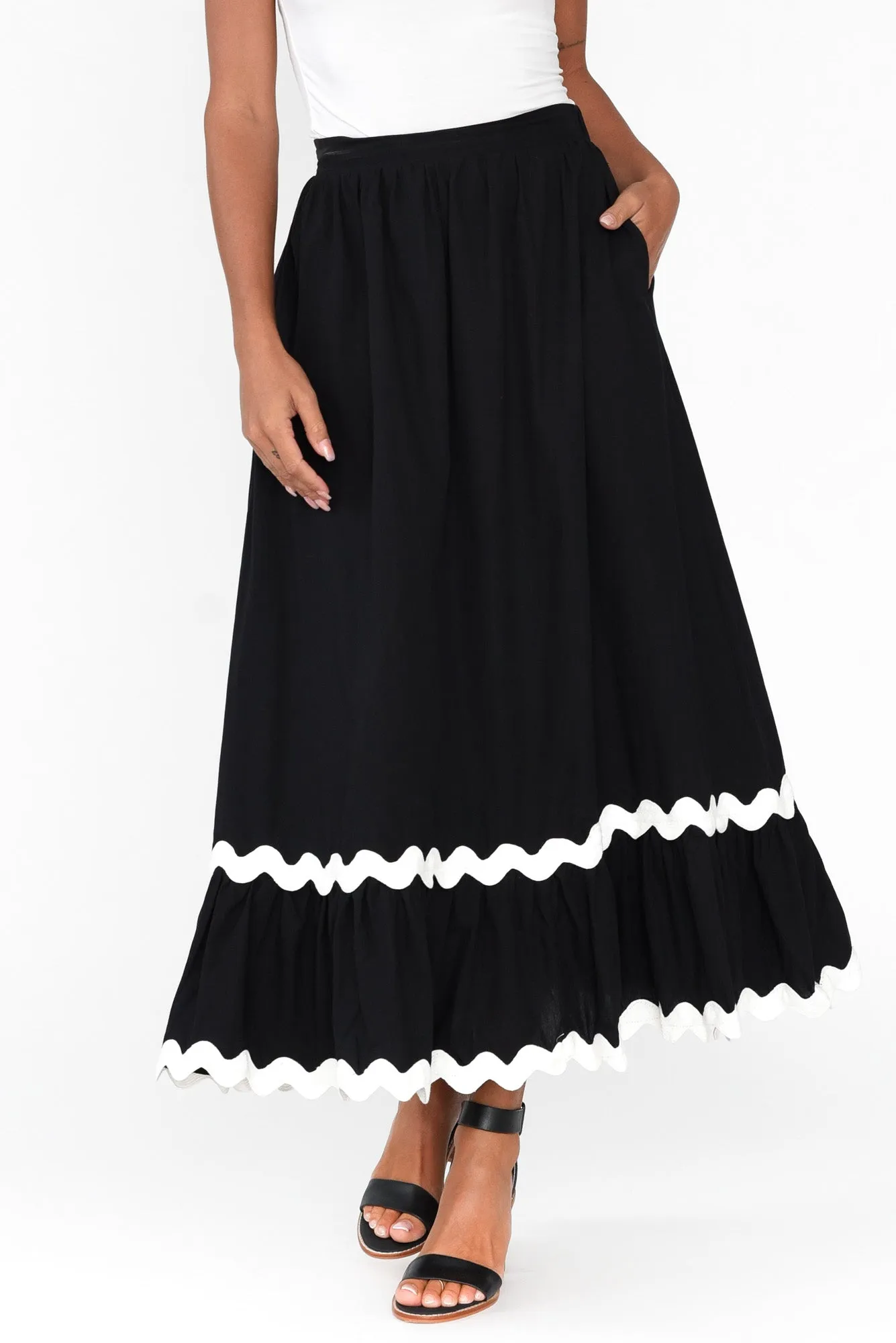 Shakita Black Cotton Trim Maxi Skirt sold by Blue Bungalow product image thumbnail 2