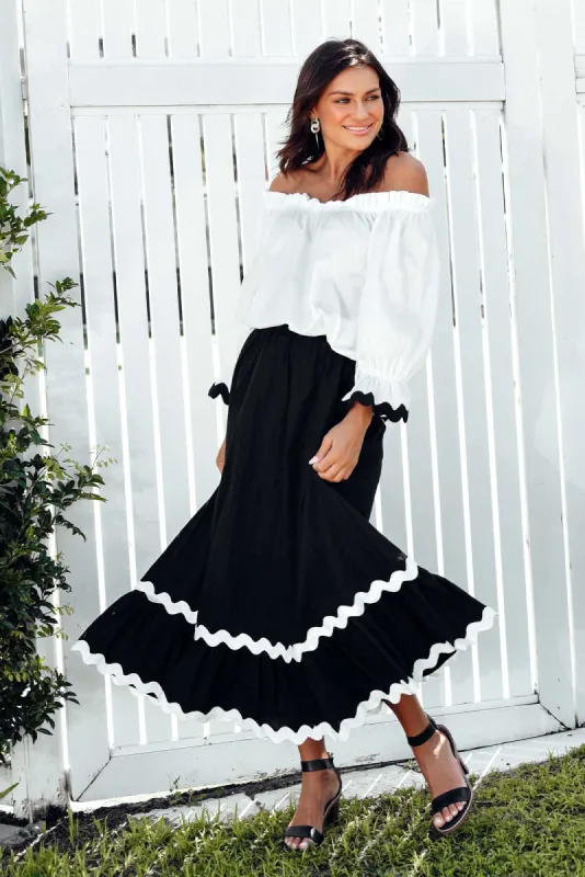 Shakita Black Cotton Trim Maxi Skirt sold by Blue Bungalow