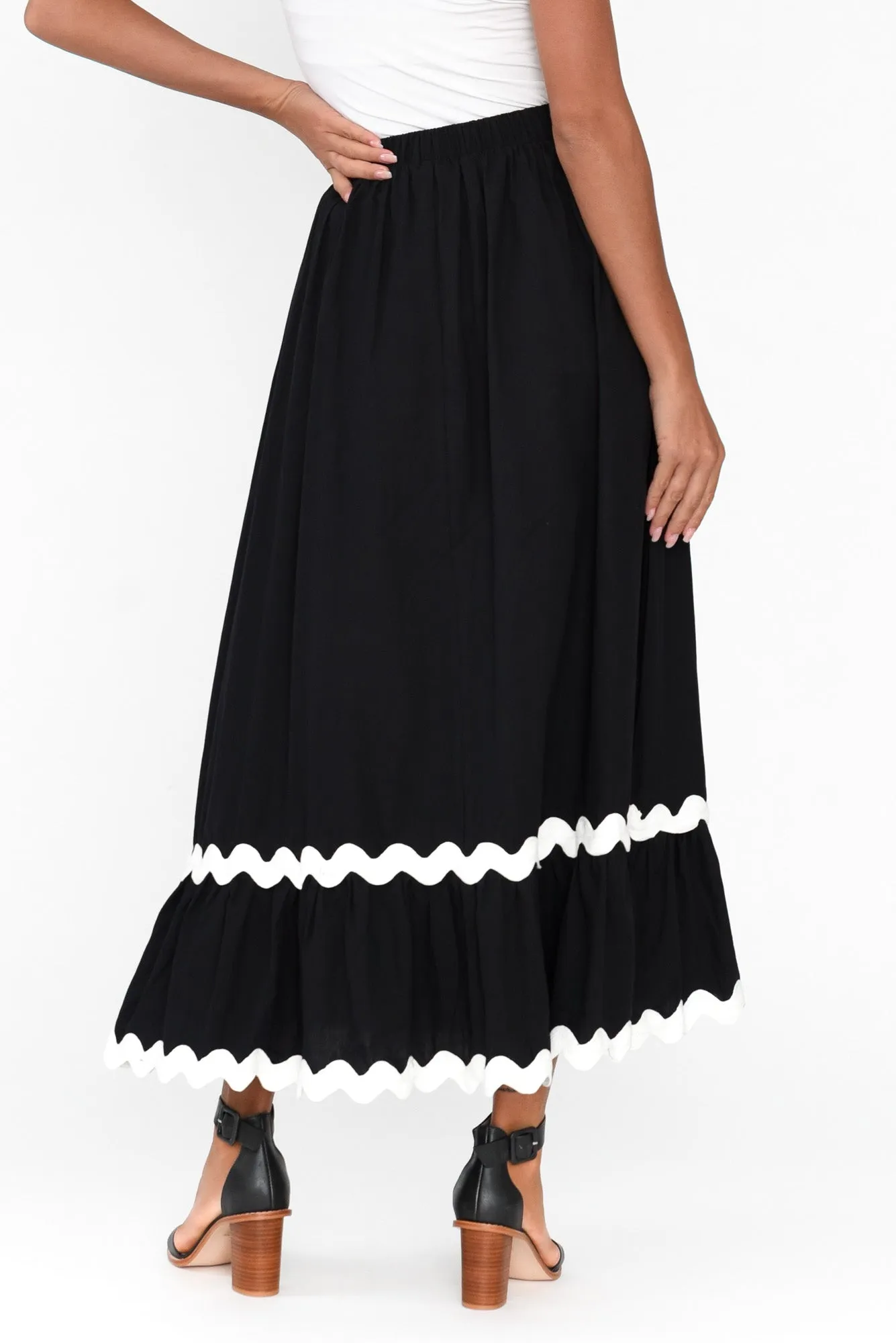 Shakita Black Cotton Trim Maxi Skirt sold by Blue Bungalow product image thumbnail 5