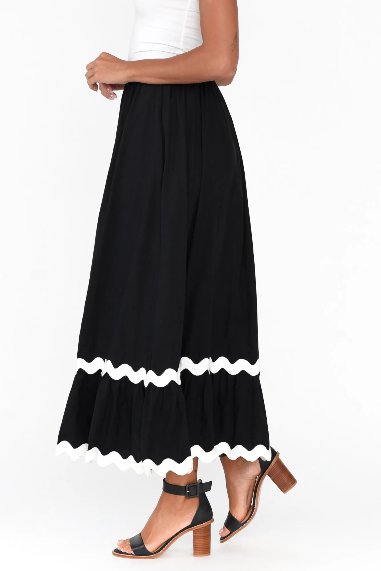 Shakita Black Cotton Trim Maxi Skirt sold by Blue Bungalow product image thumbnail 4