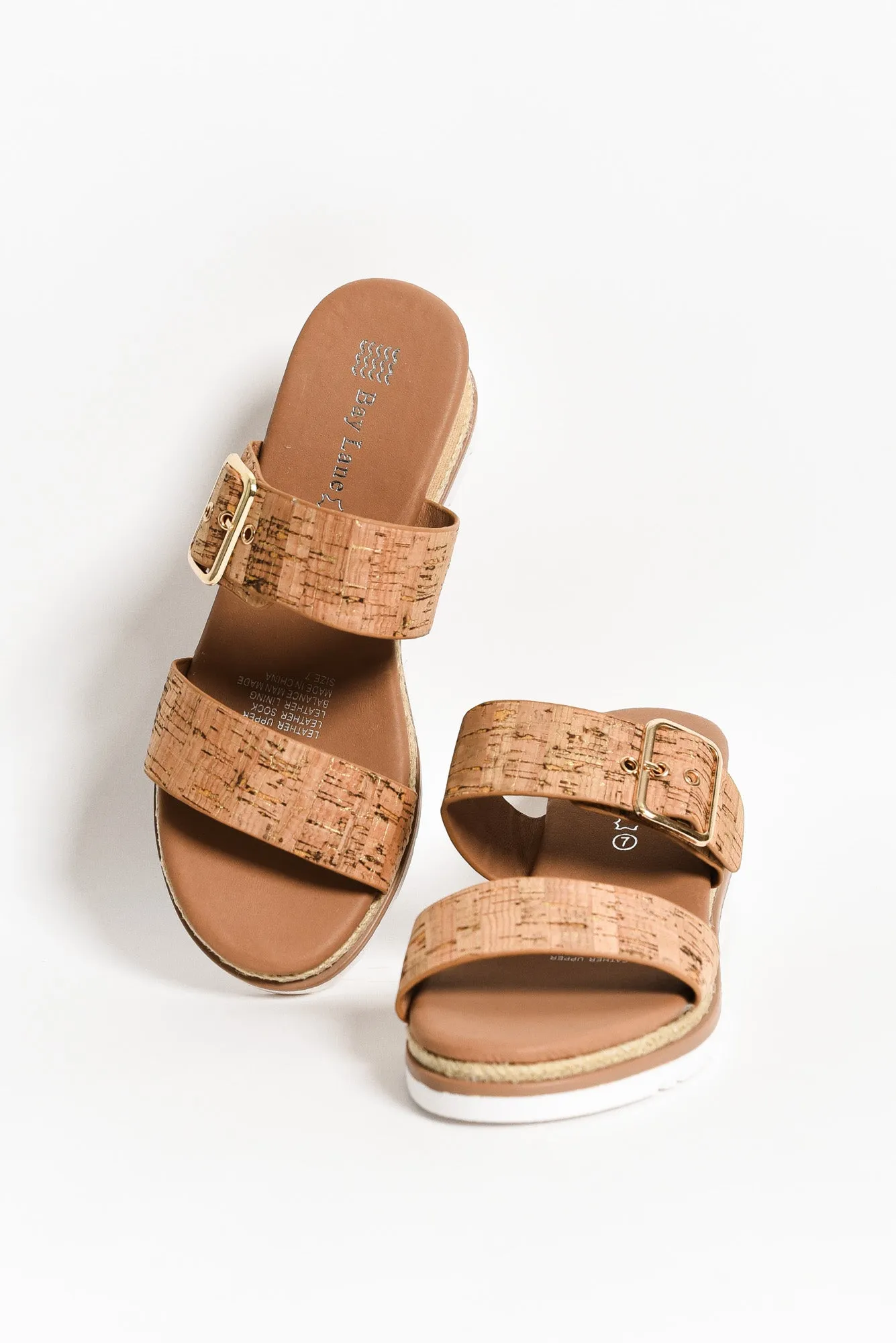 Ryver Brown Cork Buckle Wedge Sandal sold by Blue Bungalow