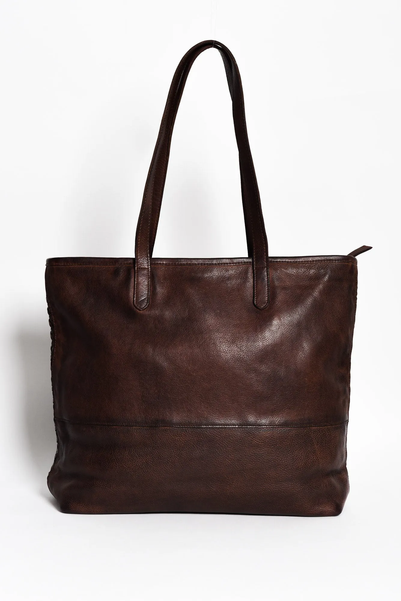 Amalfi Chocolate Leather Woven Tote Bag sold by Blue Bungalow product image thumbnail 2