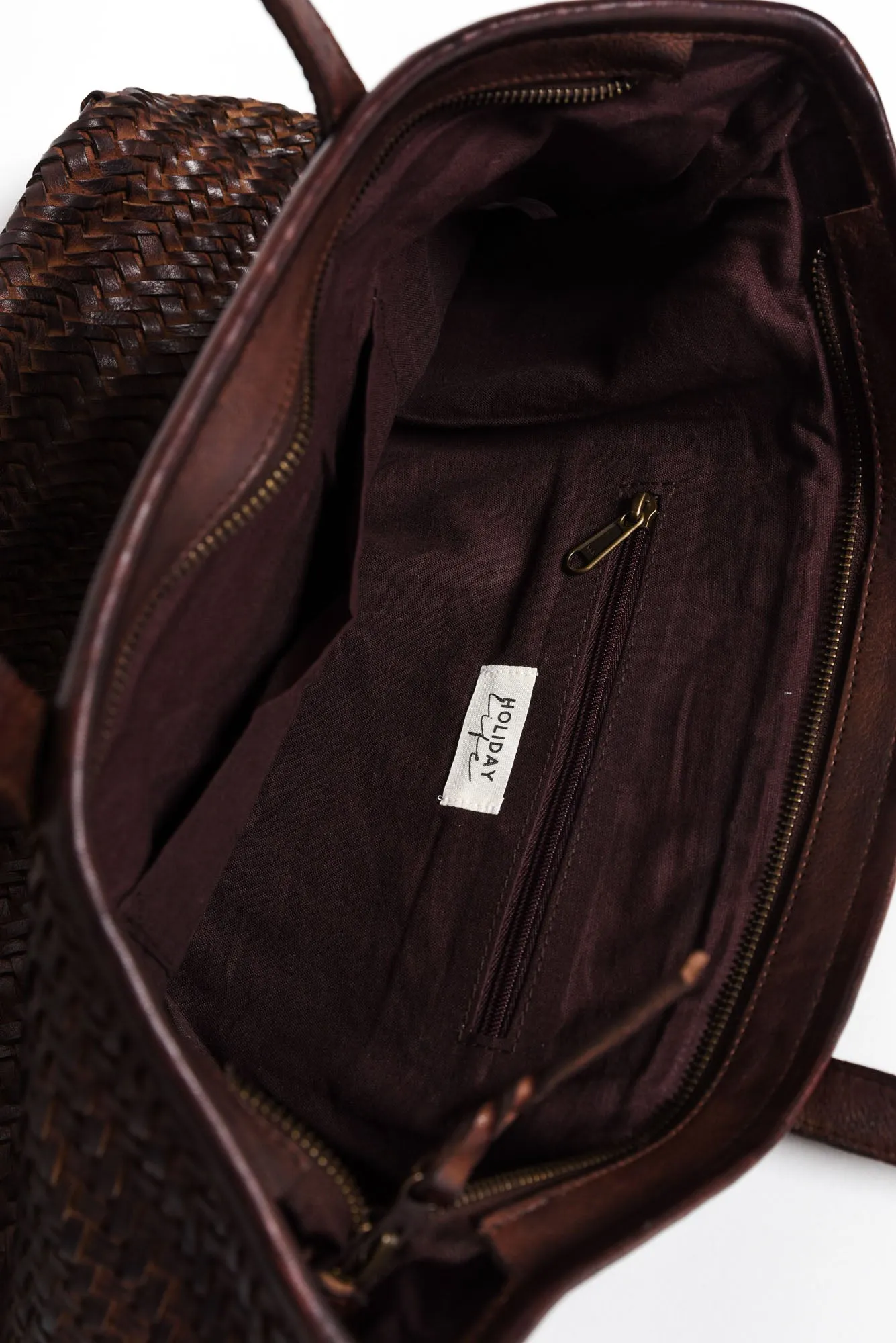 Amalfi Chocolate Leather Woven Tote Bag sold by Blue Bungalow product image thumbnail 4