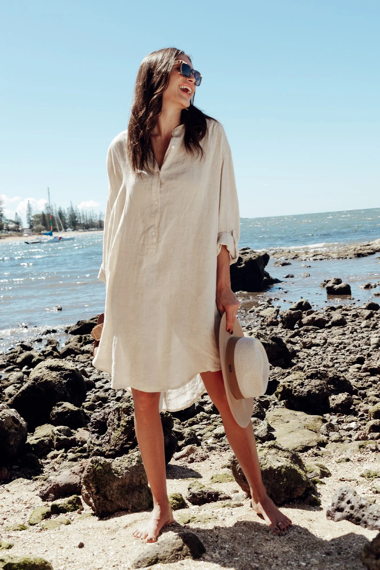 Mischa Beige Linen Shirt Dress sold by Blue Bungalow