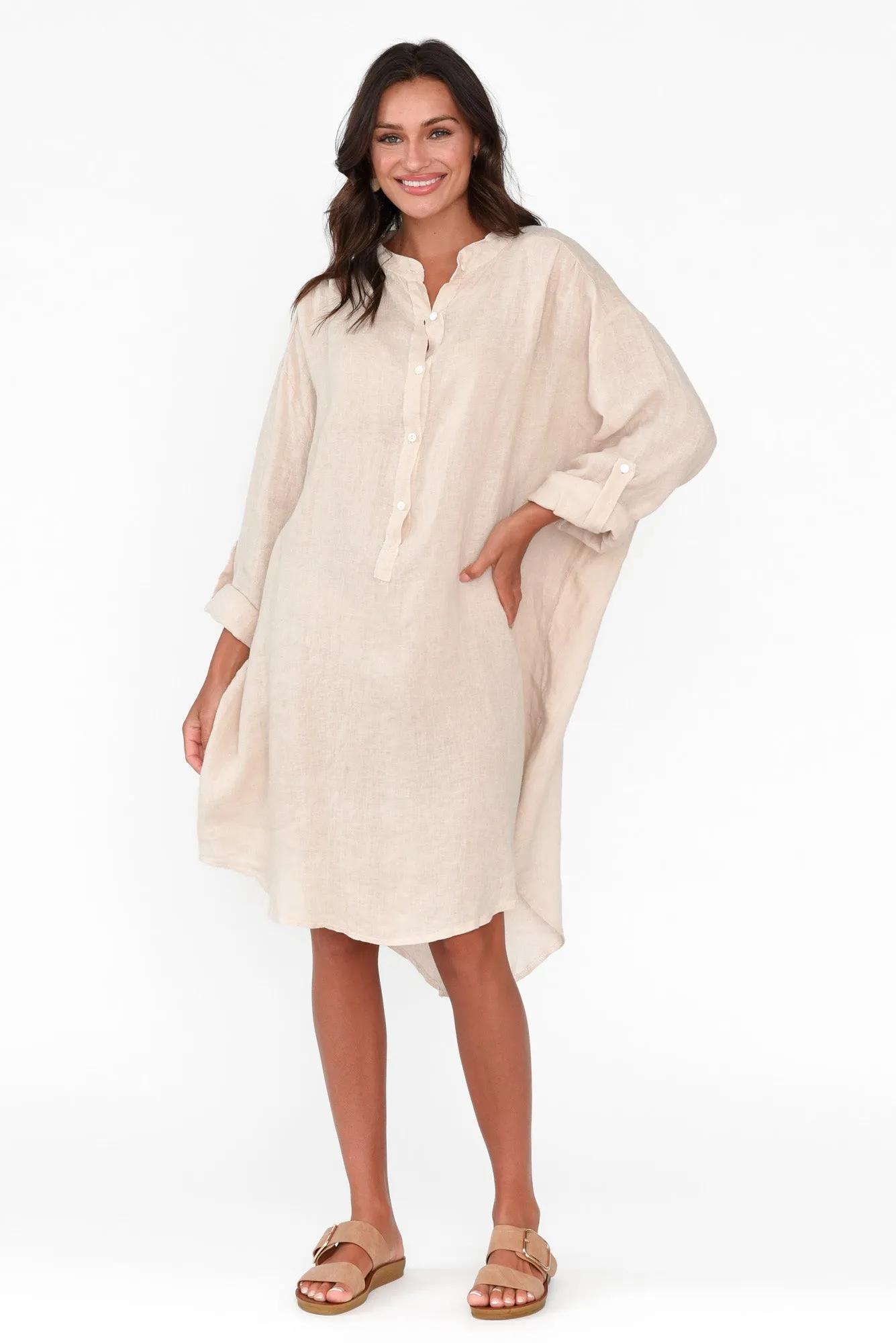 Mischa Beige Linen Shirt Dress sold by Blue Bungalow product image thumbnail 3