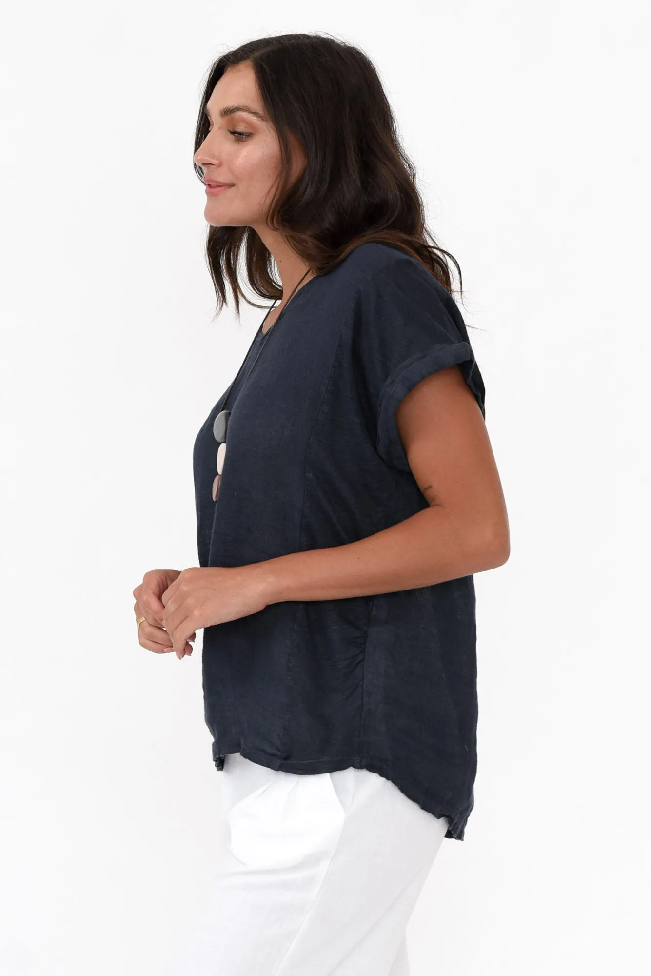 Anna Navy Linen Tee sold by Blue Bungalow product image thumbnail 4