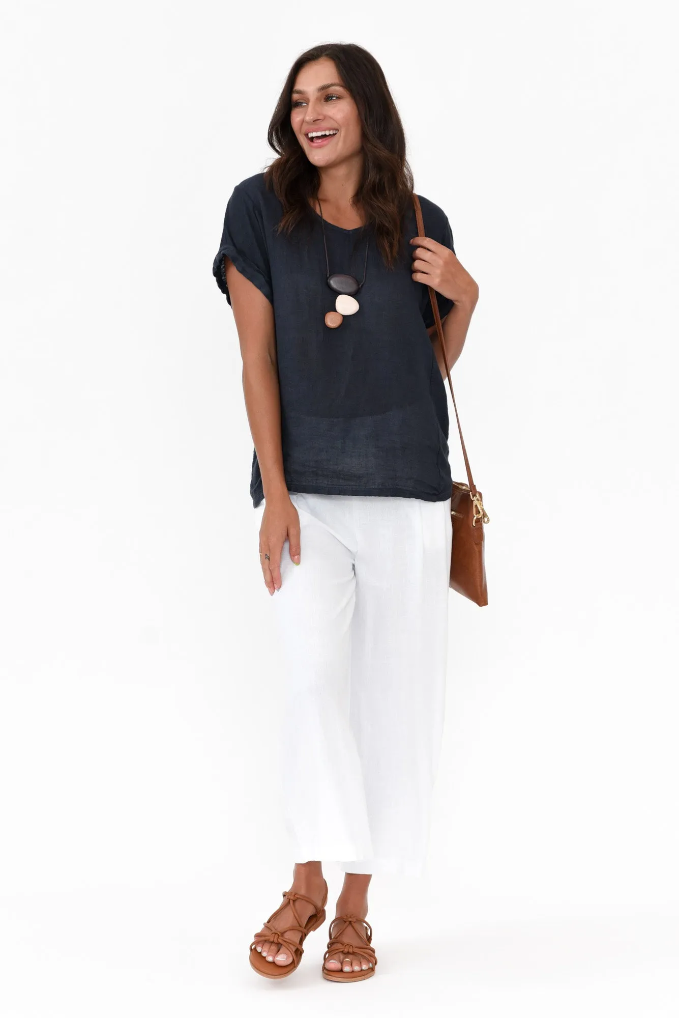 Anna Navy Linen Tee sold by Blue Bungalow product image thumbnail 2