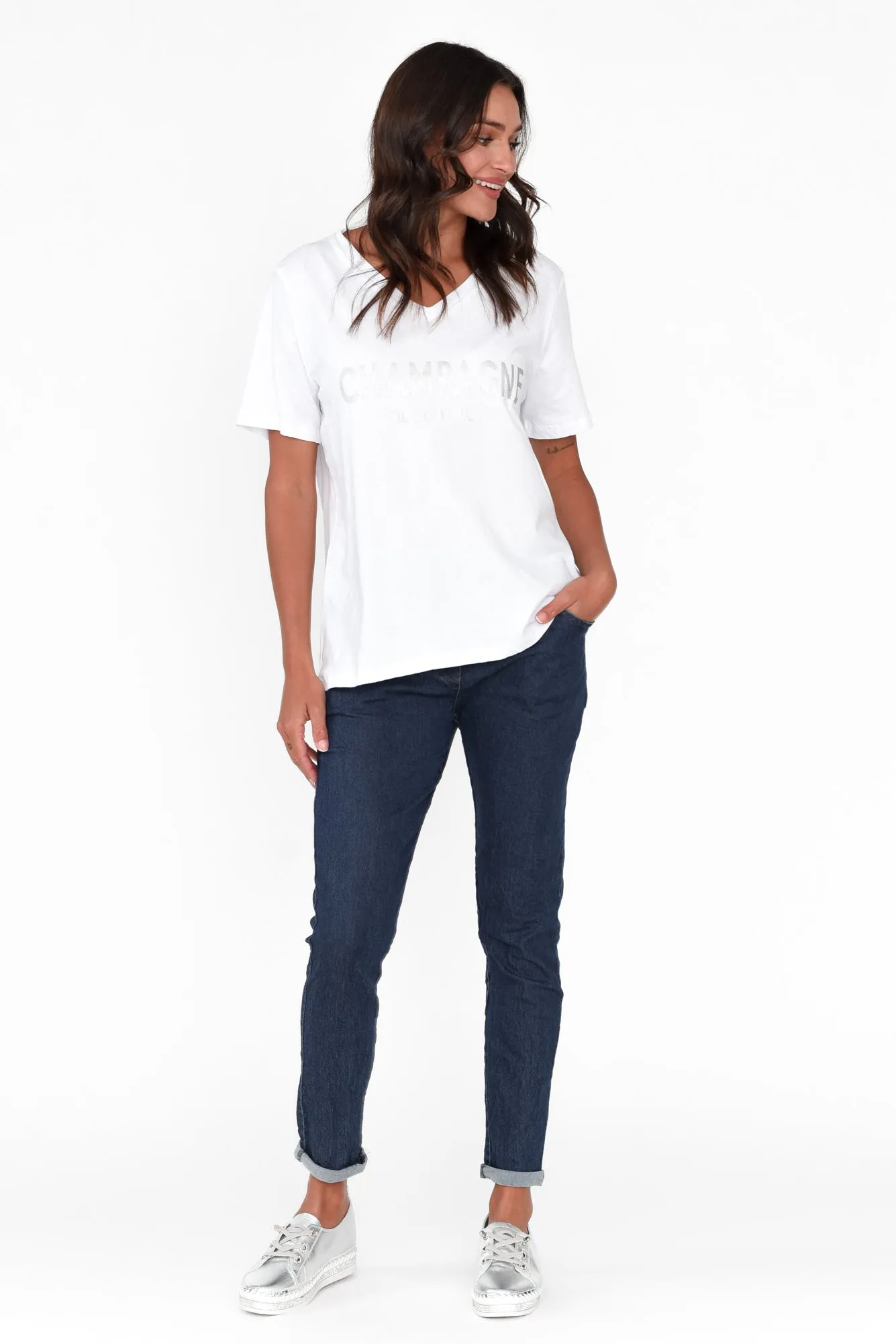 Champagne White Cotton Tee sold by Blue Bungalow product image thumbnail 3